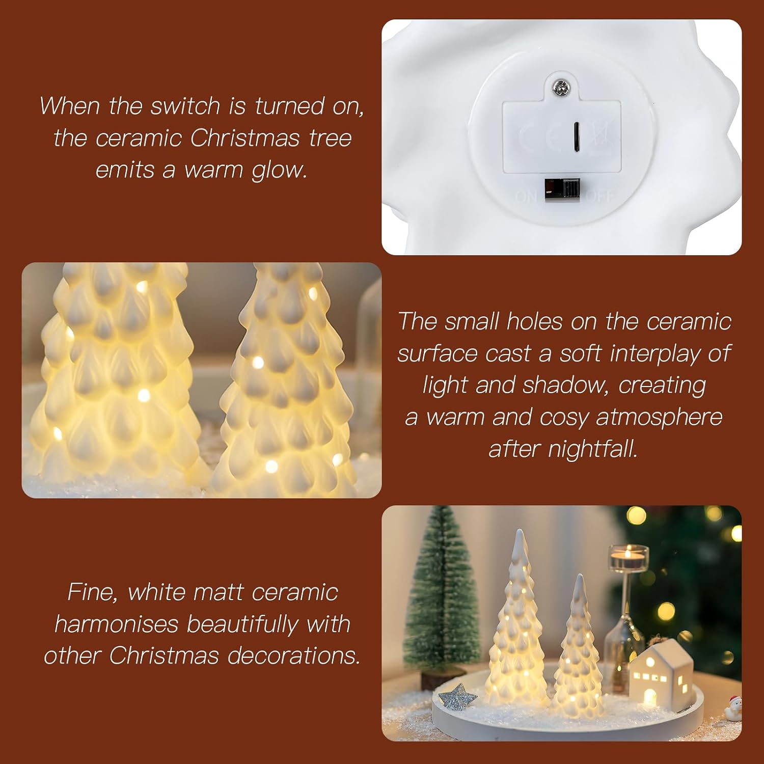 Candeldo White Ceramic Christmas Tree: Modern Christmas Decor Small Table Top Xmas Trees That Light Up for Home Bedroom Neutral Decoration Birthday Gift