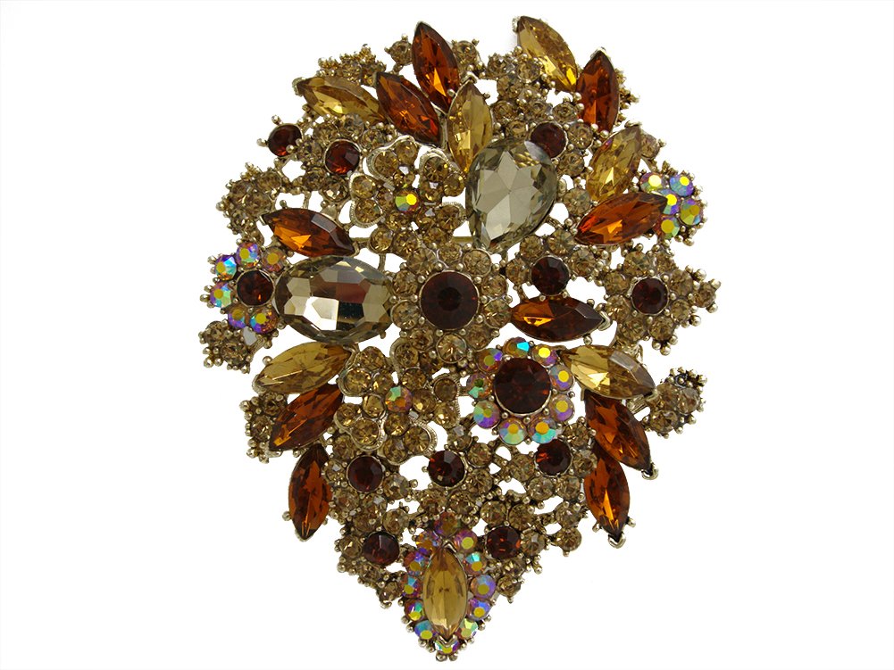TTjewelry Classic Style Crystal Rhinestone Droplets Flower Art Nouveau Brooch Pins B10390500