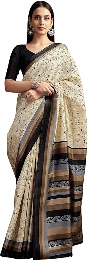 SIRIL Women's Bhagalpuri Silk Warli Printed Saree With Unstitched Blouse Piece