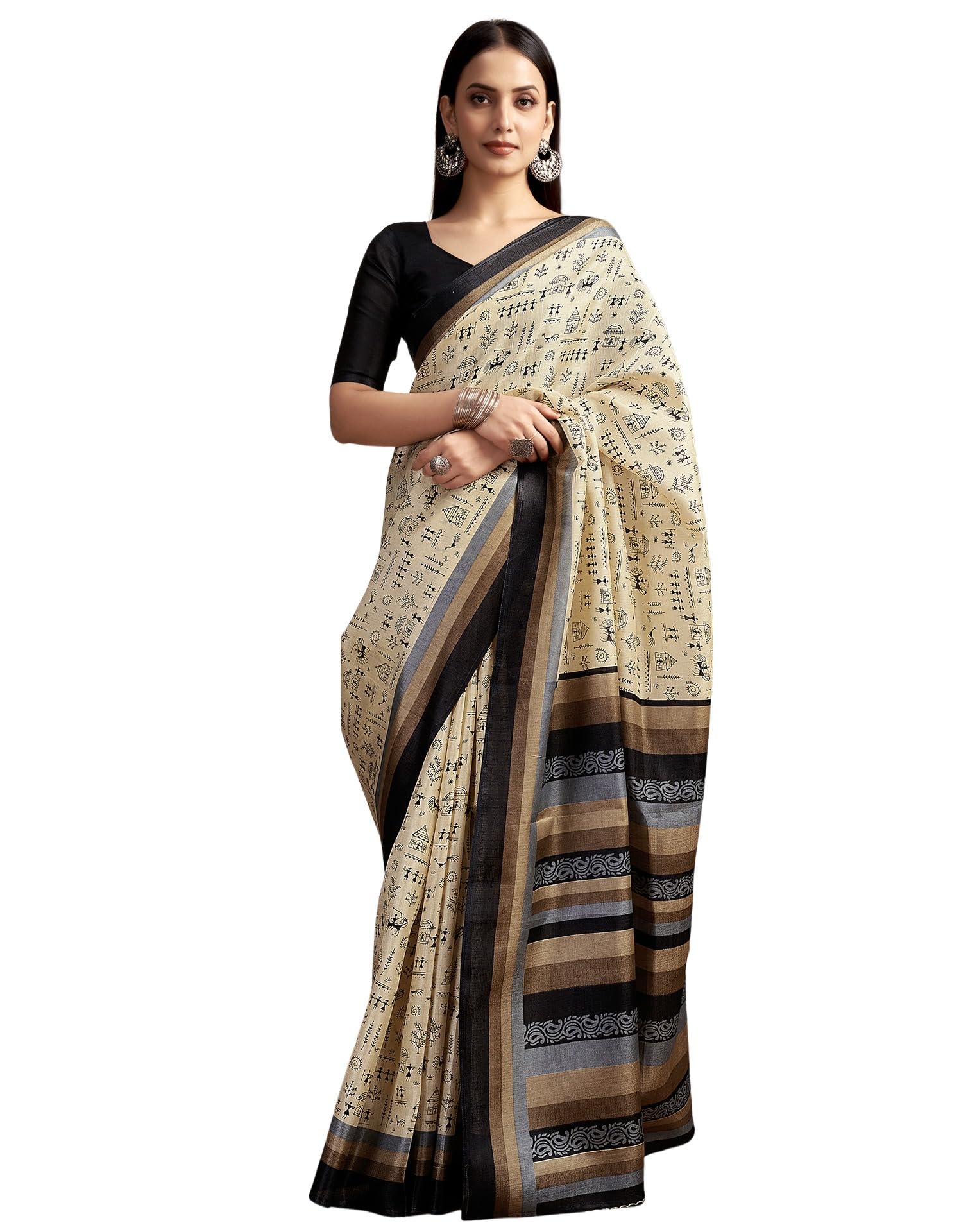 Women's Bhagalpuri Silk Warli Printed Saree With Unstitched Blouse Piece-image-16