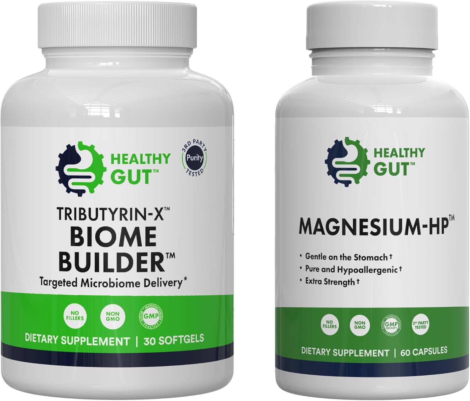 Healthy Gut Tributyrin-X Biome Builder, 30 Softgels, and Magnesium-HP, 60 Capsules