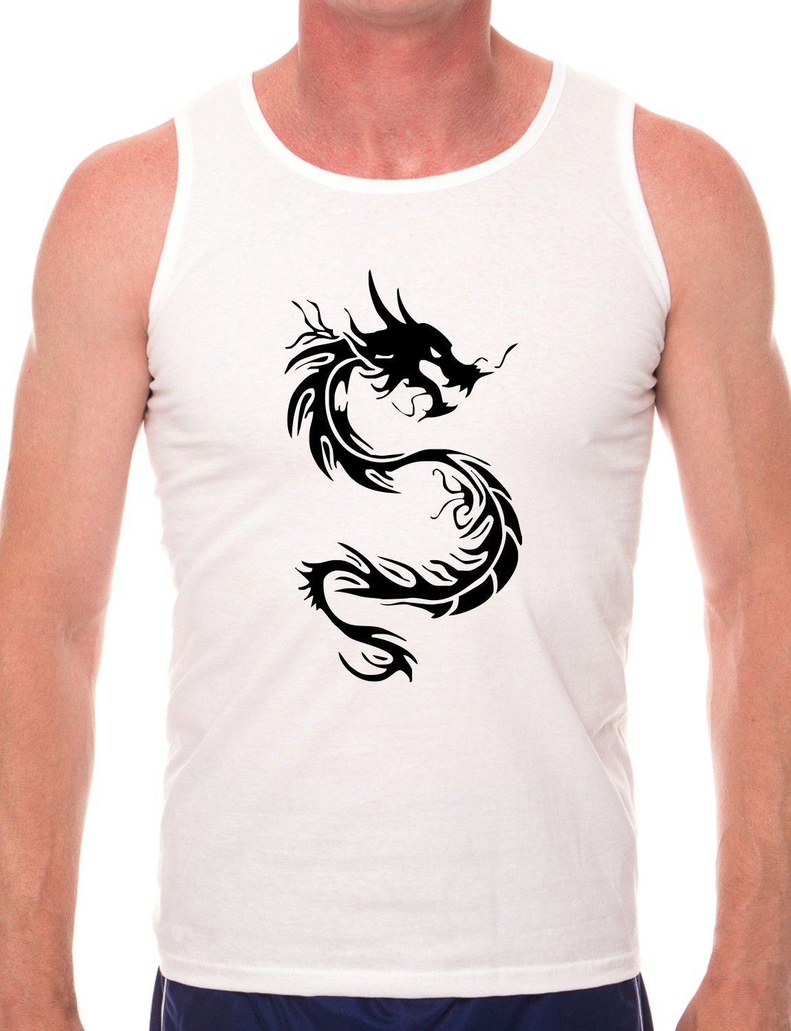Tribal Dragon Tattoo Mens Vest Tank Gym Althetic Top X-Large White