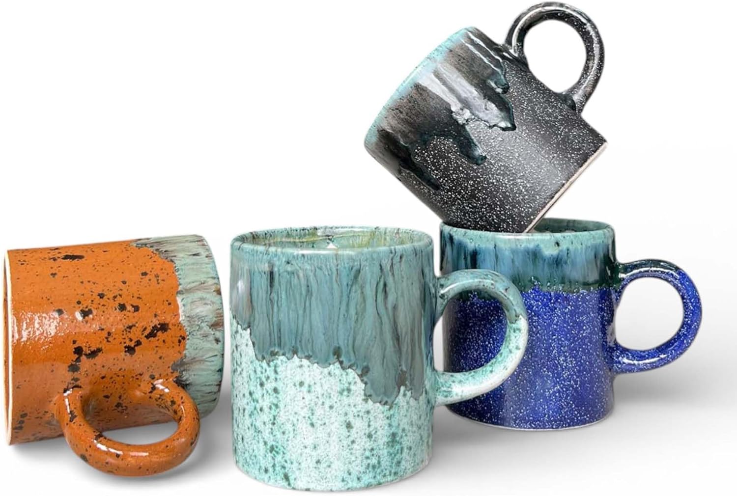 Ceramic Espresso Cups, 5 Oz Espresso Cups Set of 4, Handmade Espresso Cup, 2.75 Inch Espresso Mugs, Multicolor Demitasse Cups, Microwave & Dishwasher Safe Espresso Mugs, Coffe Mug (ARTISTIC GLAZE)