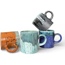 Ceramic Espresso Cups, 5 Oz Espresso Cups Set of 4, Handmade Espresso Cup, 2.75 Inch Espresso Mugs, Multicolor Demitasse Cups, Microwave & Dishwasher Safe Espresso Mugs, Coffe Mug ARTISTIC GLAZE