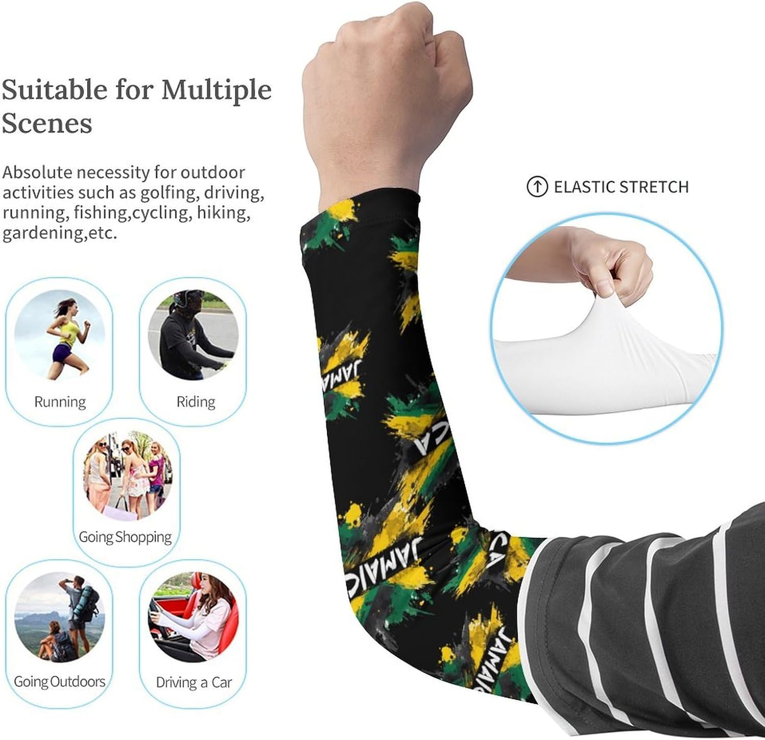 Jamaica Jamaican Flag Arm Sleeves Cooling Sun Protection Sports Compression for Golf Basketball