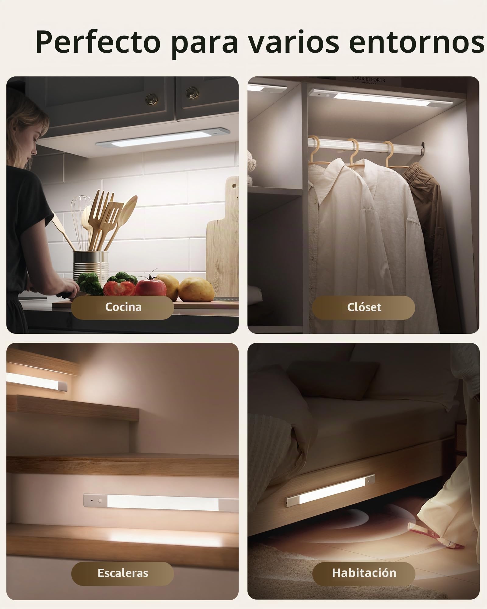 EZVALO Iluminación para armario inalámbrica 50 cm, batería extraíble de 2200 mAh, lámpara empotrable para cocina LED 3 temperaturas de color ajustables, luz para armario con sensor de movimiento