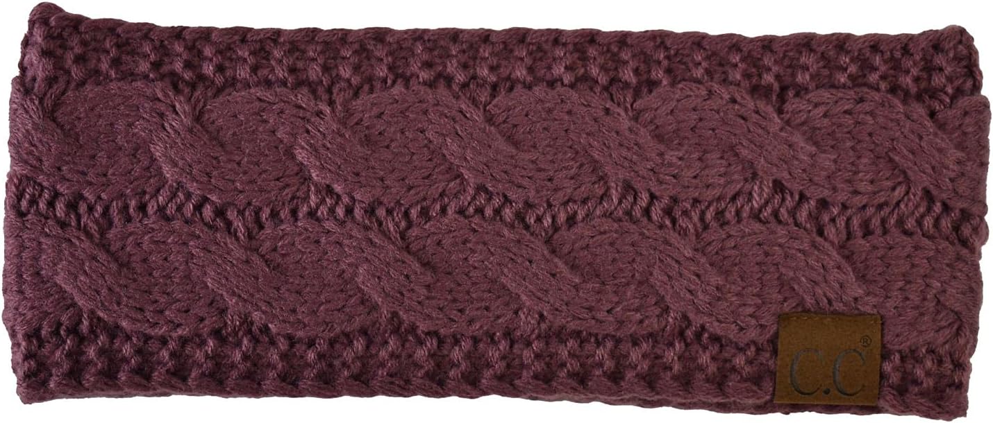 C.CSoft Stretch Winter Warm Cable Knit Fuzzy Lined Ear Warmer Headband, Coco Berry