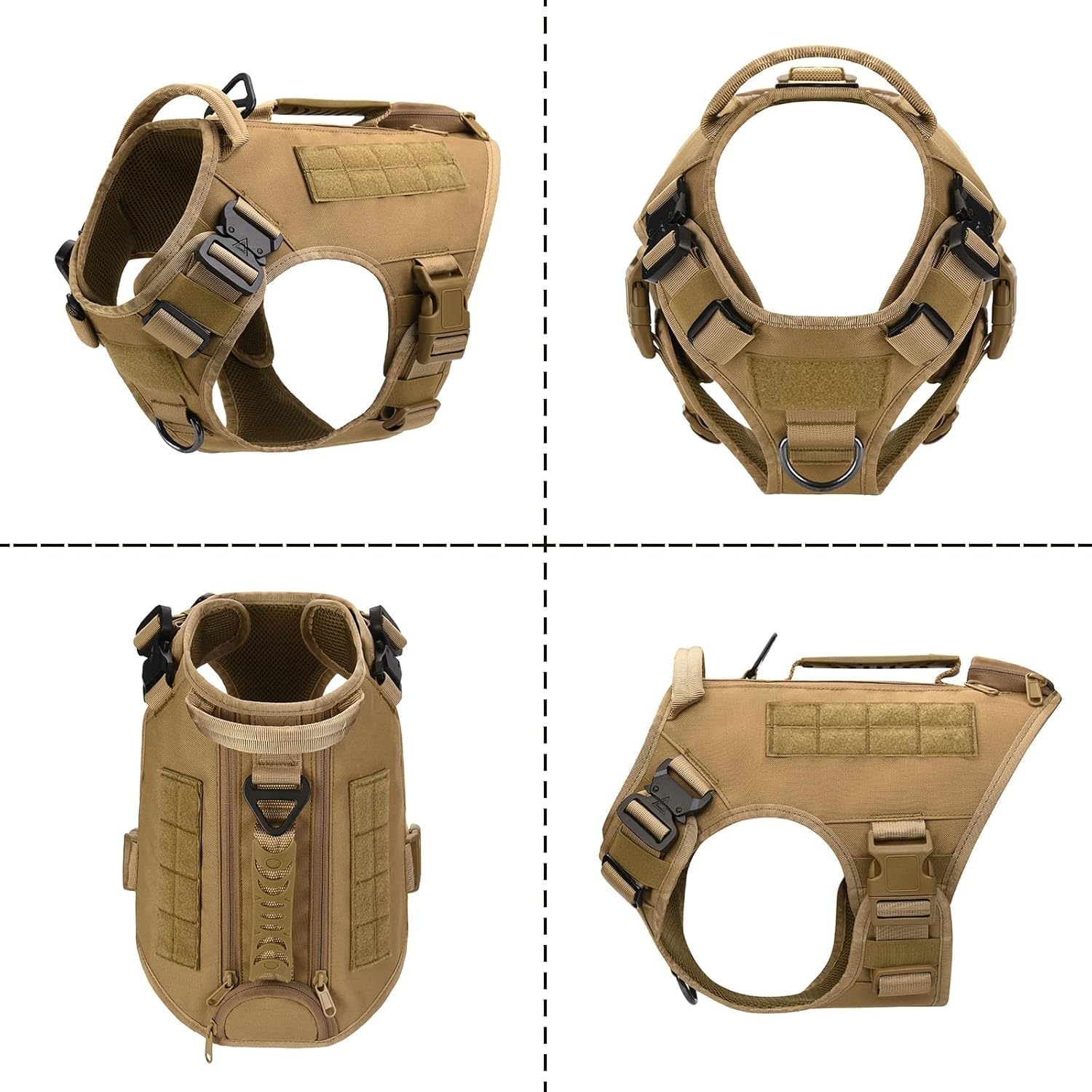 Arnés Táctico para Perros de Alta Resistencia, Antitirones para Perros Medianos y Grandes, Chaleco Ajustable con Asa Acolchada y Malla Transpirable para Entrenamiento, Caza y Paseo,Negro,M