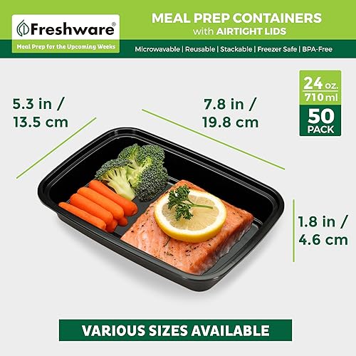Miniatura 4 de Freshware Contenedores de preparación de comidas [paquete de 50] 1 compartimento con tapas, contenedores de almacenamiento de alimentos, caja Bento,
