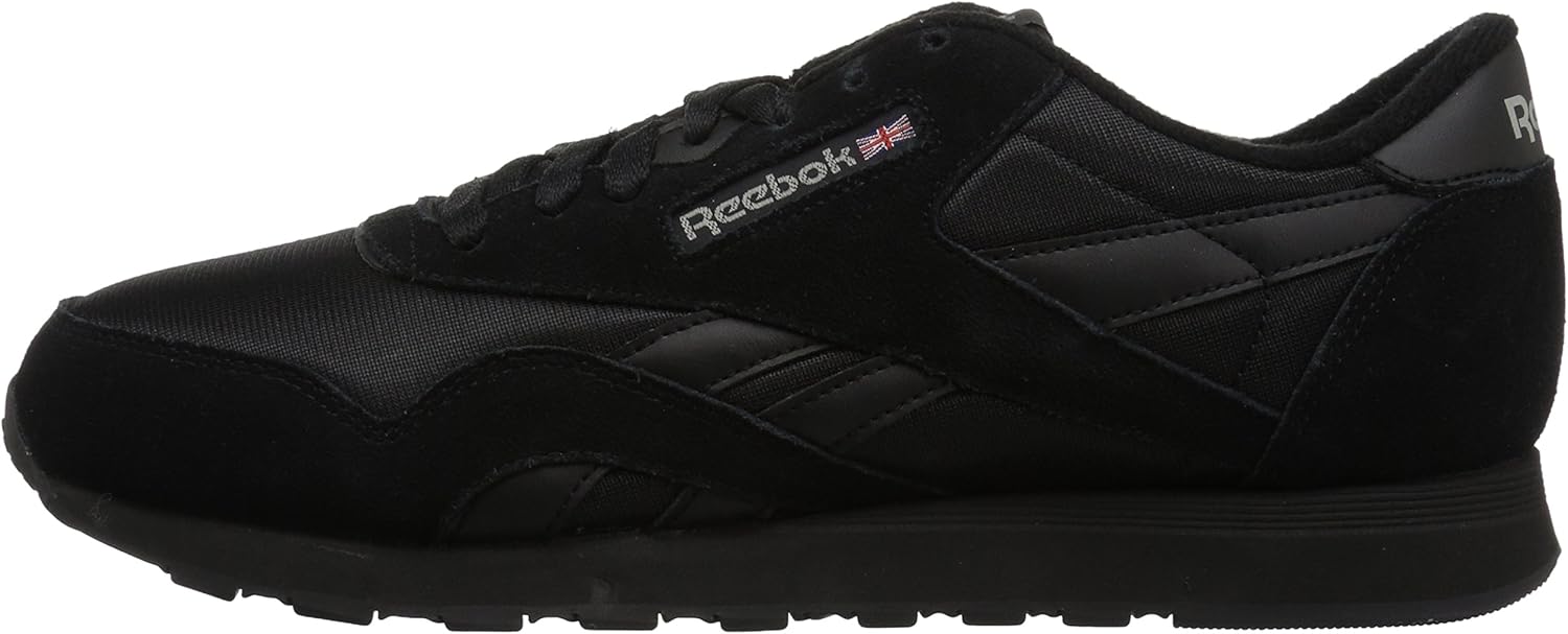 Reebok Men's Classic Nylon Sneaker, Black/Black/Carbon, 6
