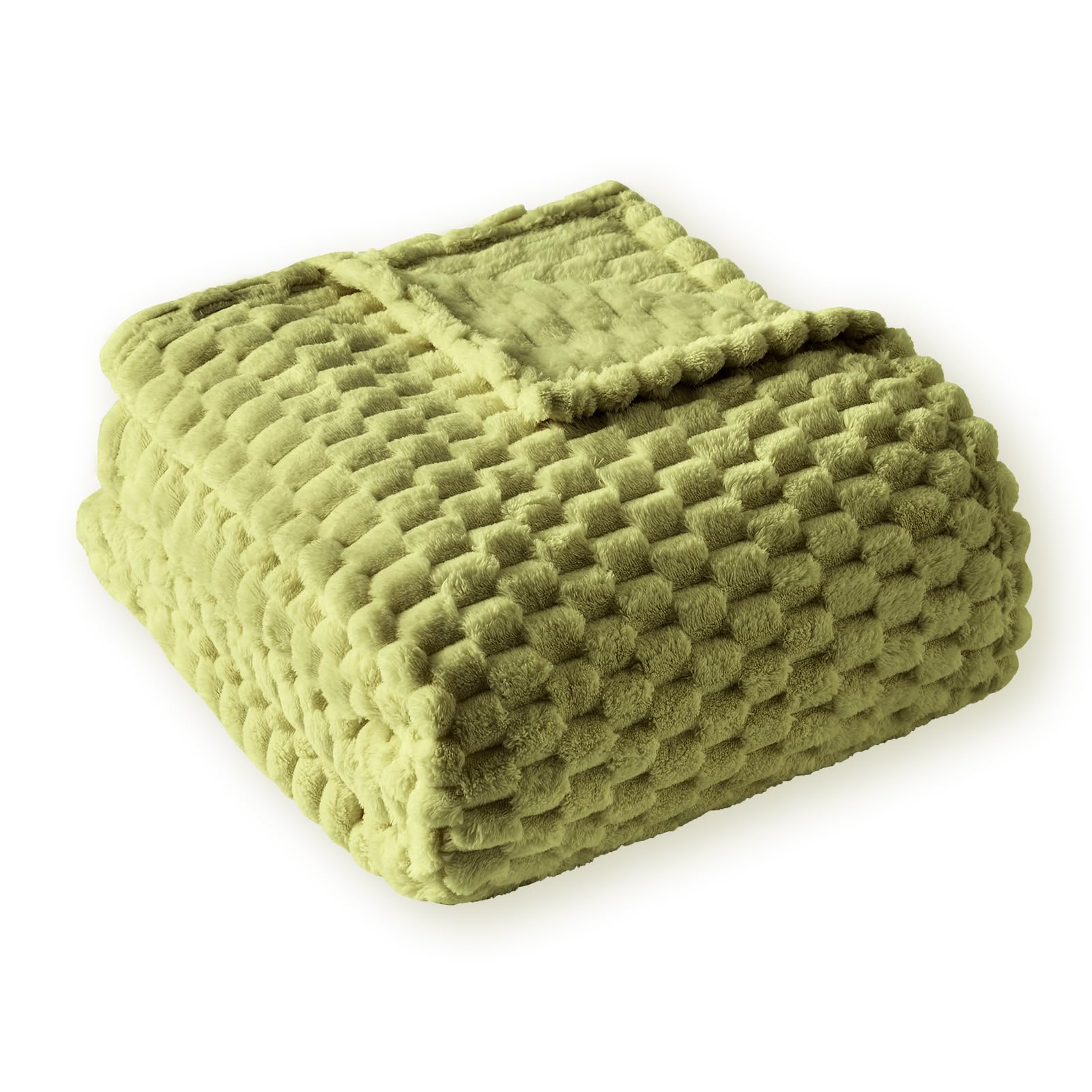 Couverture jacquard élégante vert sauge 127x152 cm | Plaid nuages 3D jeté de canapé doux