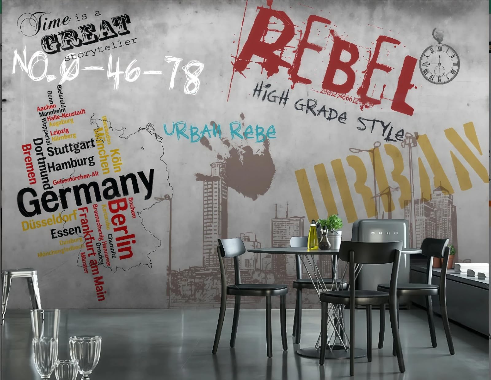 XDOUBAO Wallpaper Retro Nostalgic Street Graffiti Cement Wall Bar Nightclub Afternoon Tea Coffee Shop Background Mural Western Restaurant Wallpaper,3D,400x280cm