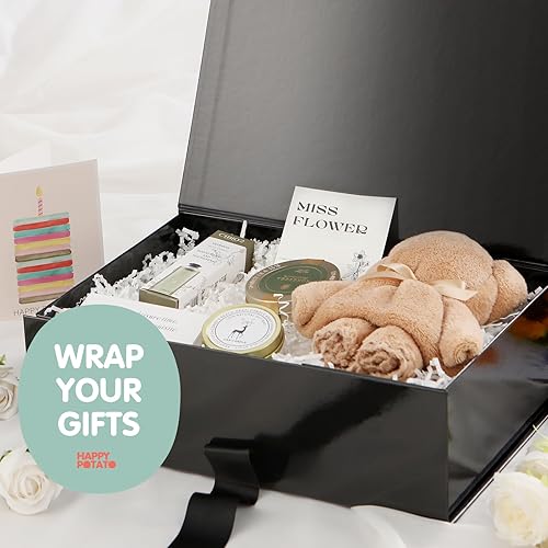 Miniatura 5 de HAPPY POTATO Caja de regalo grande negra con tapa y cinta de 13.5 x 9 x 4.1 pulgadas, caja de propuesta de padrino, caja de regalo magnética para