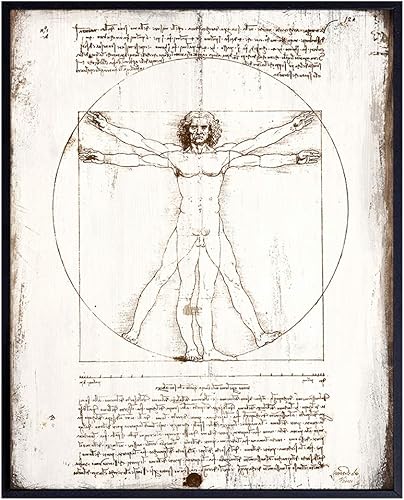Leonardo Da Vinci Vitruvian Man Poster - 8x10 Farmhouse Wall Art Print - Rustic Wall Decor - Anatomical Gift for Dr, Doctor Office, Nurse, Medical