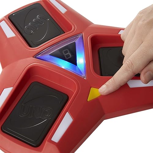 Miniatura 3 de UNO - Juego de cartas triple con unidad de tarjetero con luces y sonidos y 112 tarjetas, regalo de noche de juego para niños, adolescentes y