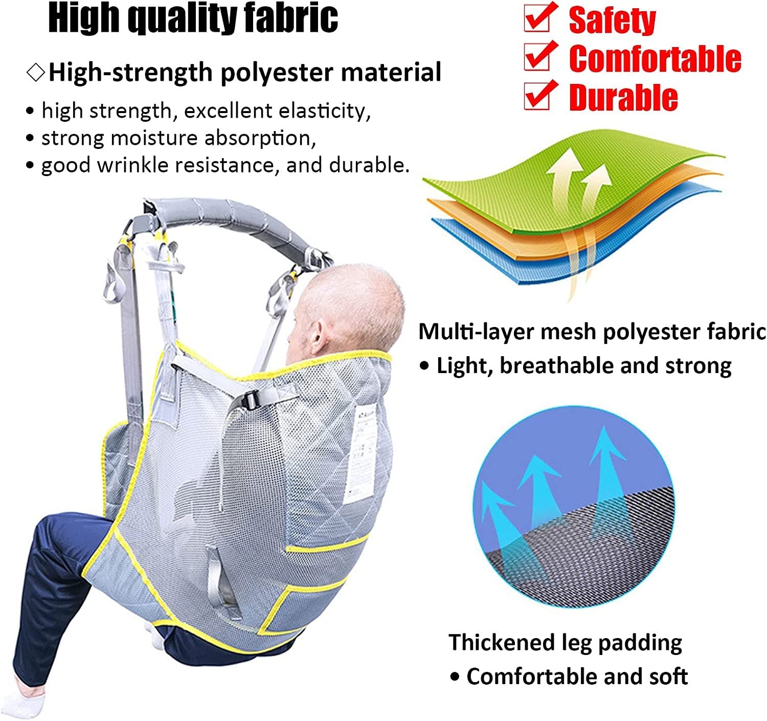 KAOSMX Arnés Elevación Paciente Cuerpo Completo, Grúa De Paciente, Eslinga De Elevación con para Paciente Y Minusválido, para Posicionamiento Y Elevación De La Cama,Enfermería Large
