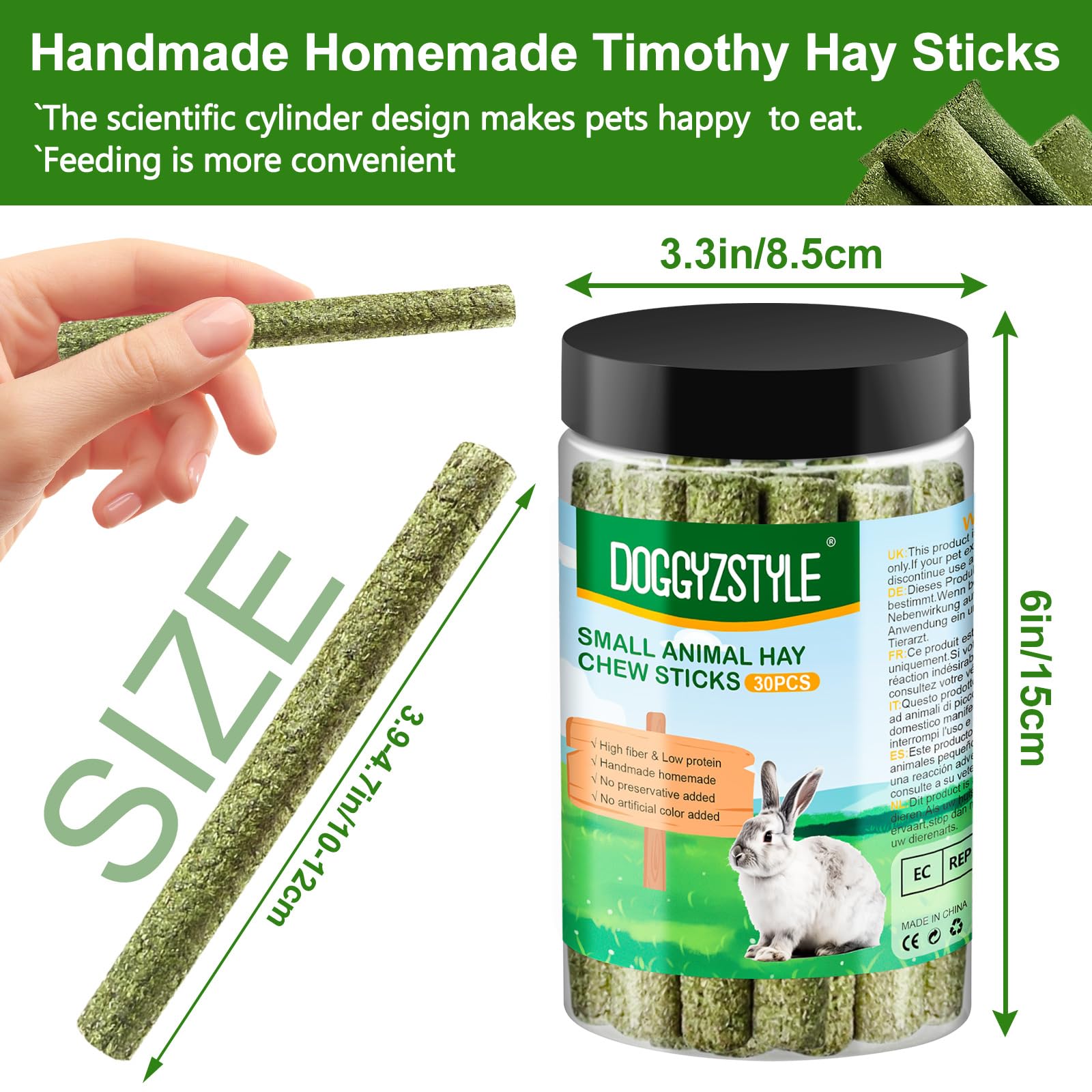 30PCS Golosinas de Conejo Timothy Hay Sticks,Heno Timothy Natural para Conejo,Conejillos de Indias,Conejito,Chinchilla,Hámsters,Juguetes Masticables de Conejos Mano Comida para Conejos (30pcs)