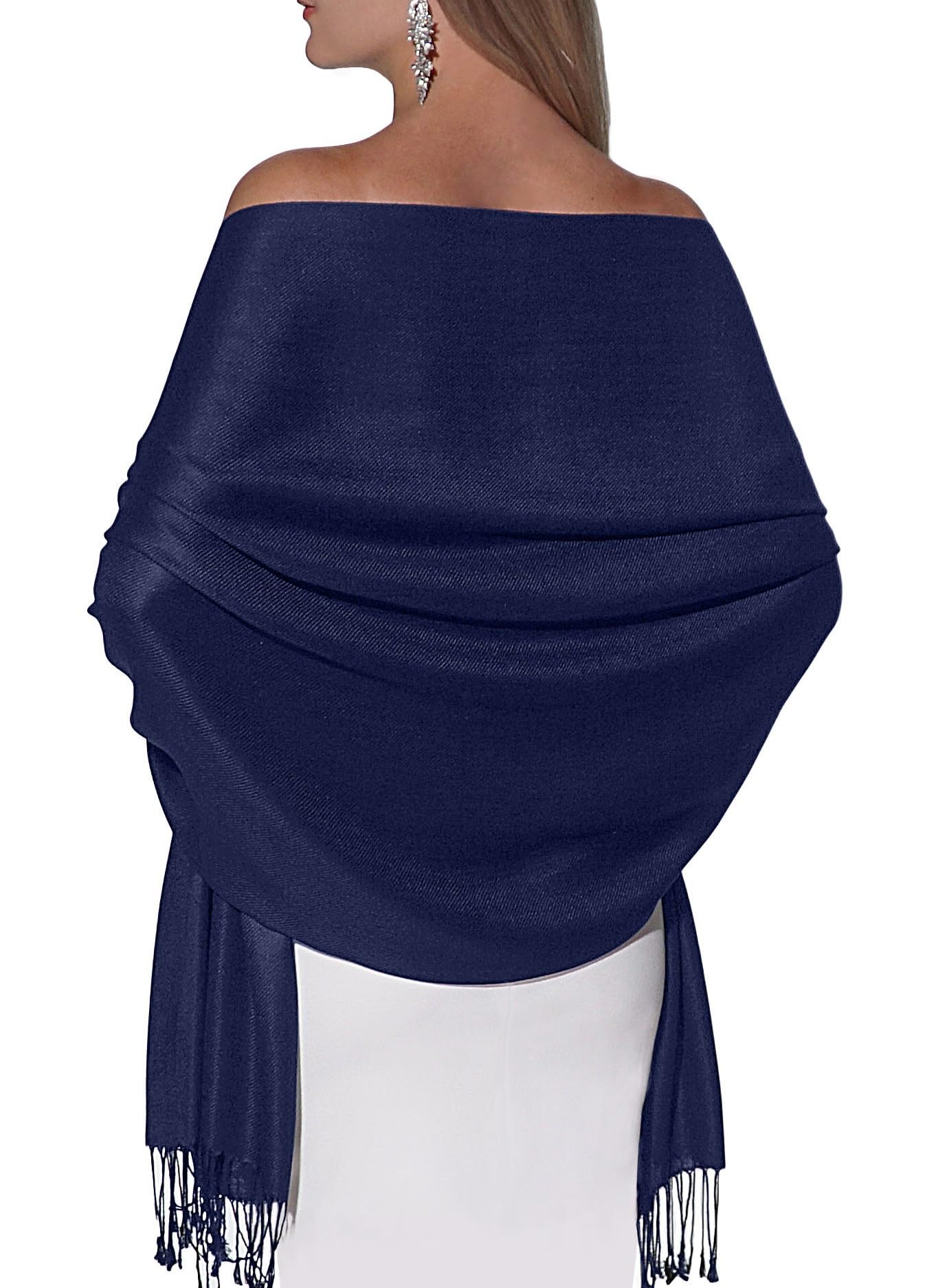 Pashmina Shawls and Wraps for Evening Dresses, Large Soft Pashminas Wedding Shawl, Navy Deep Blue, One Size