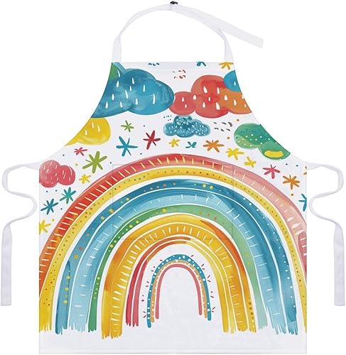 Miniatura 7 de MUSM Apron for Adults - 27.6 X 31.5 Inch, Heavy-Duty Polyester Aprons with Two Large Pockets, Waterproof Rainbow Outline Art Kitchen Apron for