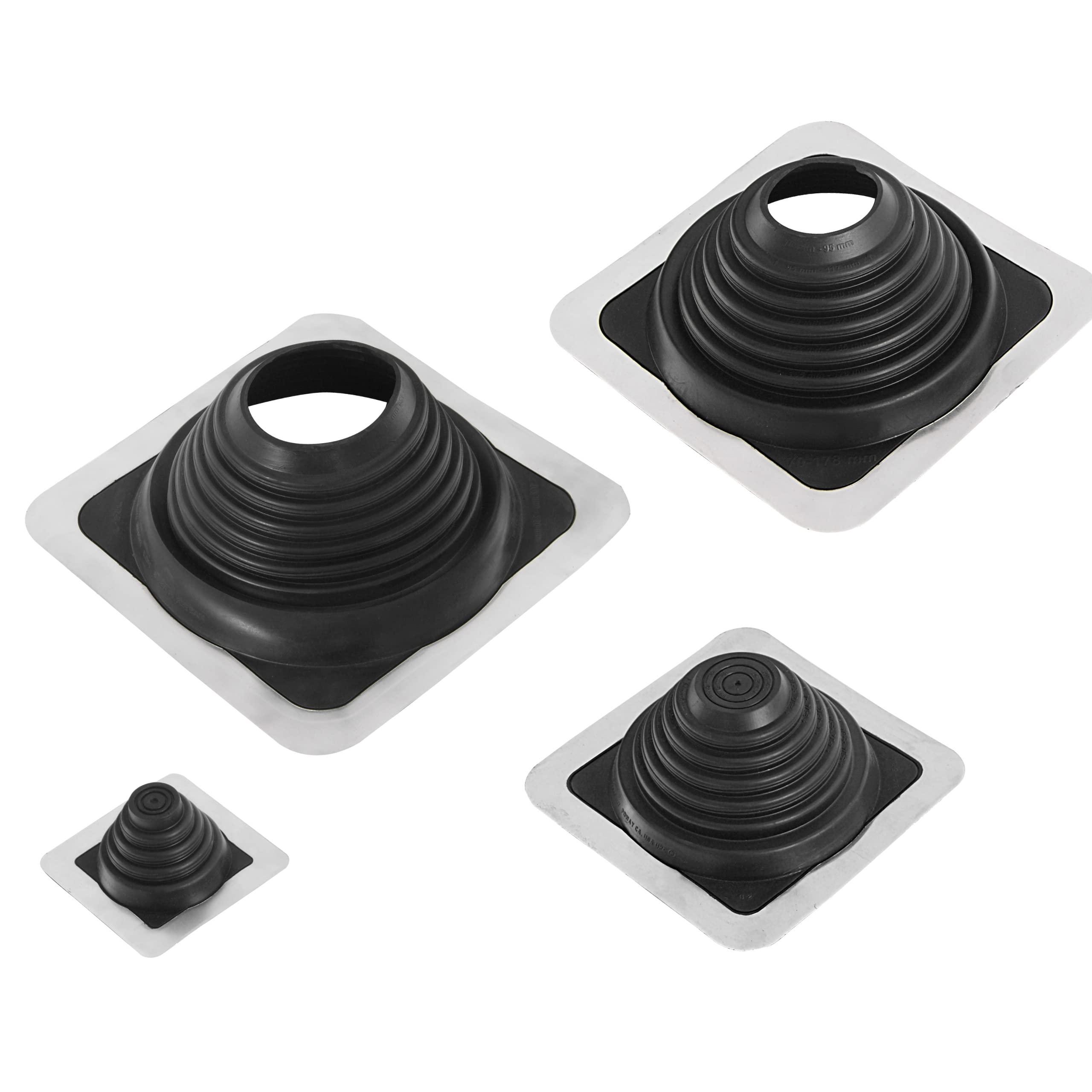 FOLNET Rohrmanschette Dachdurchführung Kabel- Rohrdurchführung Dichtungsflansch für Blechdachdeckungen EPDM 3 bis 724 mm Blechpfannen Trapezblech Doppelstehfalz (EPDM quadratisch, 6 mm - 146 mm)