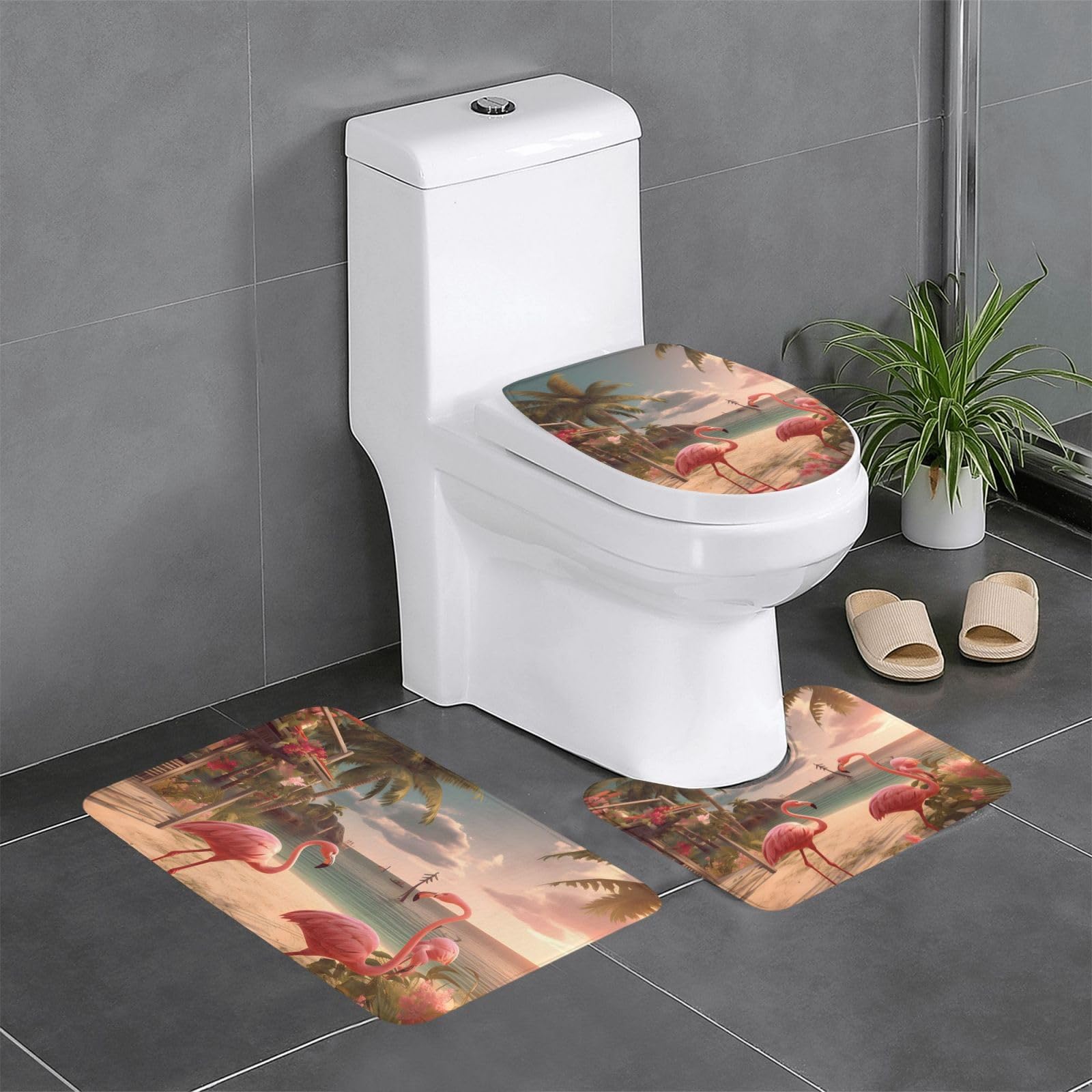 Tapis de bain antidérapants flamant rose lot de 3 pour salle de bain