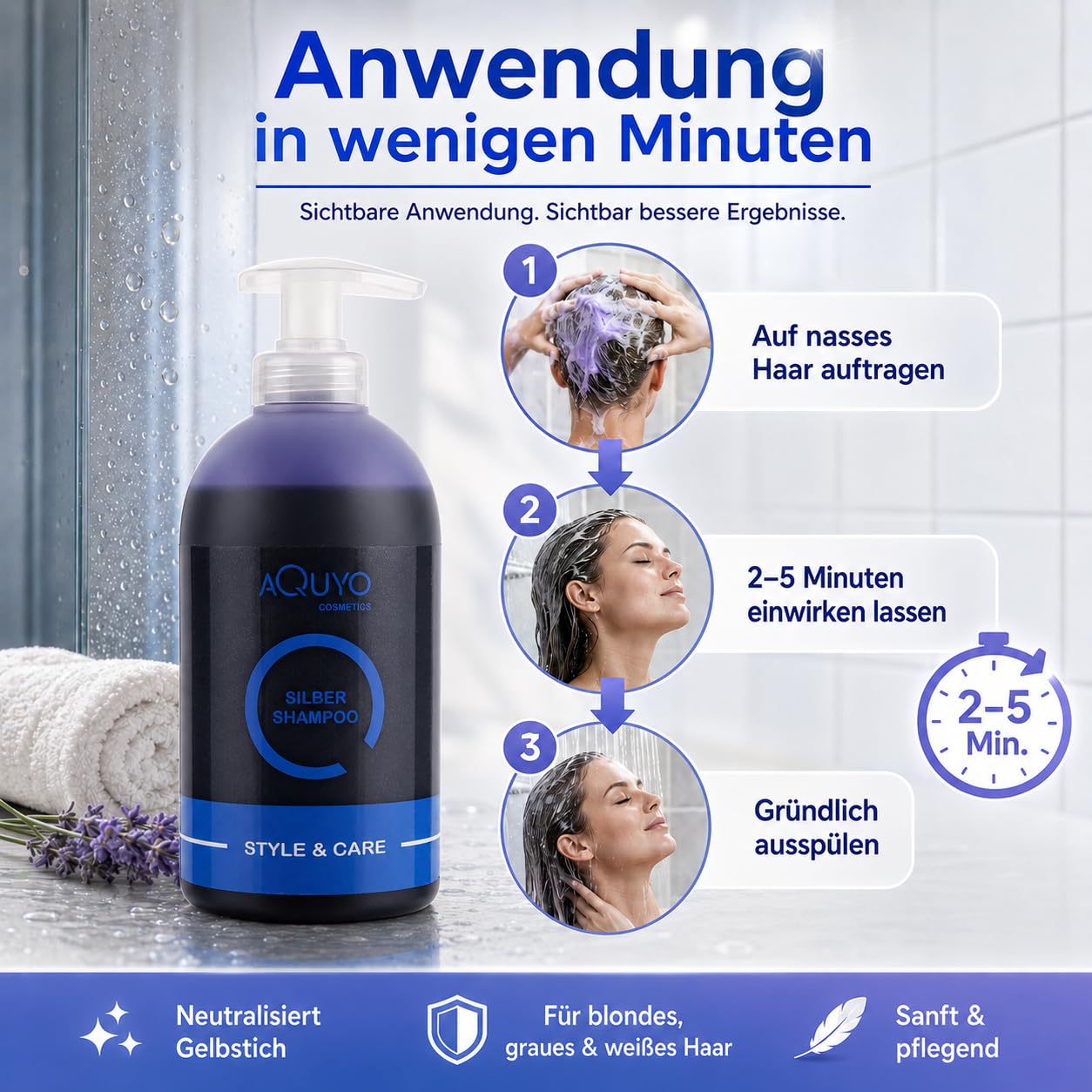 Style & Care Silber Shampoo, Anti Gelbstich Shampoo für graues, hell gefärbtes oder blondes Haar (3x 500ml) | Silbershampoo spendet Feuchtigkeit und steigert Farbbrillanz für blondiertes Haar