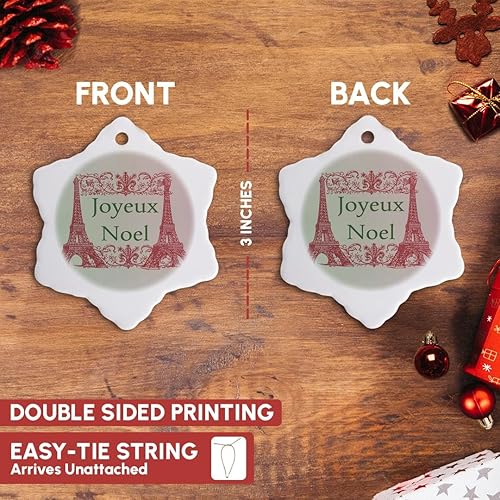 Vista 3 de 3dRose ORN_152141_1 Joyeux Noel Eiffel Towers - Adorno de copo de nieve de porcelana francesa de Feliz Navidad, 3 pulgadas