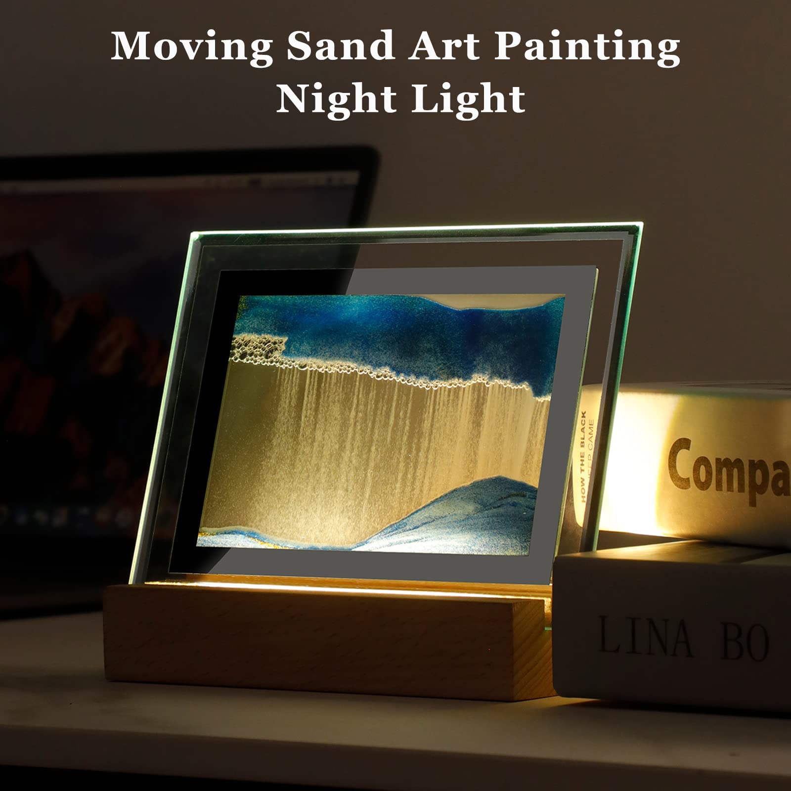 zalati Moving Sand Night Light 3D Sand Sea LED Light Sandscape Art Painting for Home and Office Decorations - Blue - Image 2
