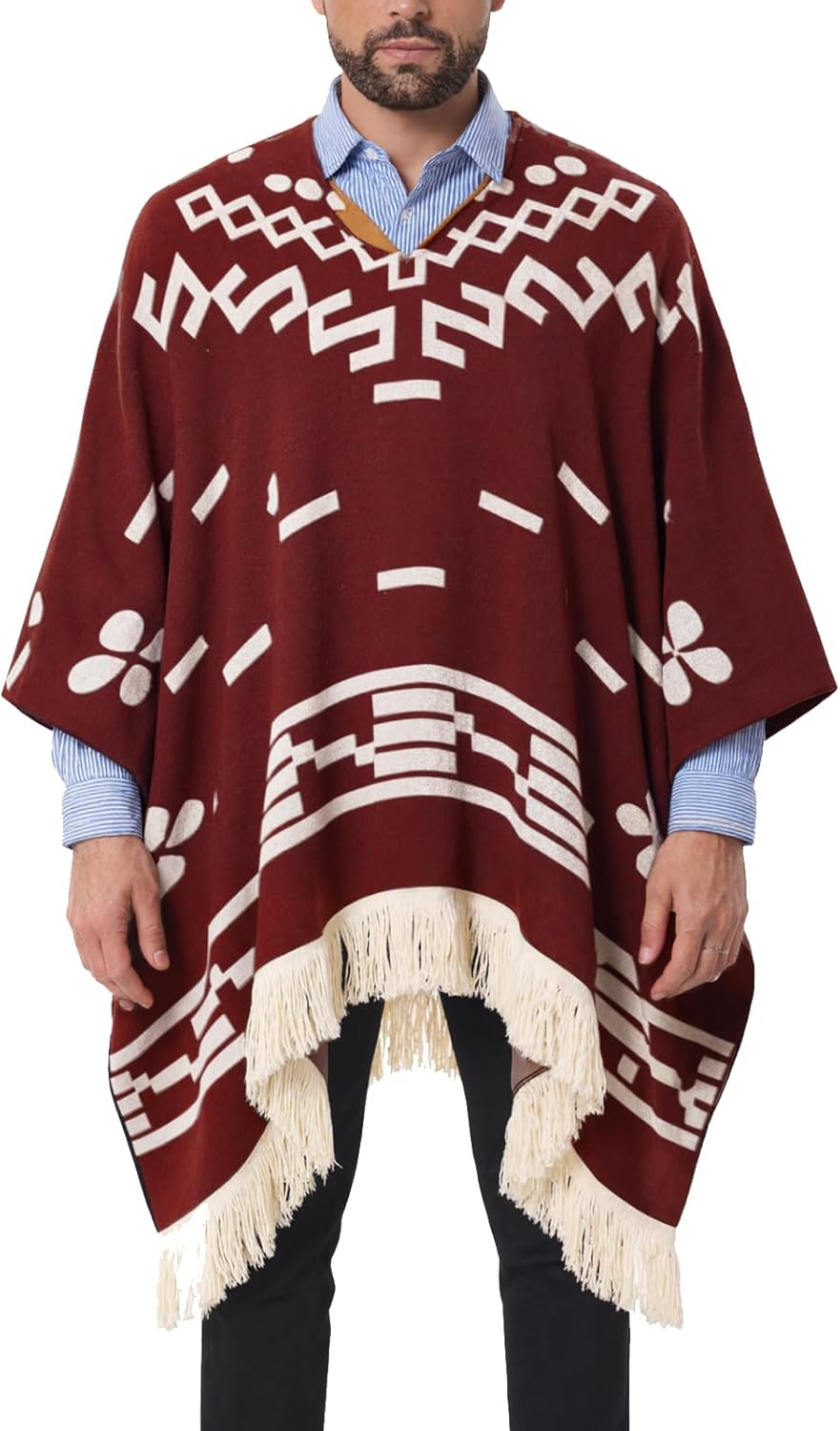 JXVX Western Cowboy Poncho Serape Authentic Mexican Hippie Alpaca Wool Poncho Halloween Western Theme Party Outfit Costume