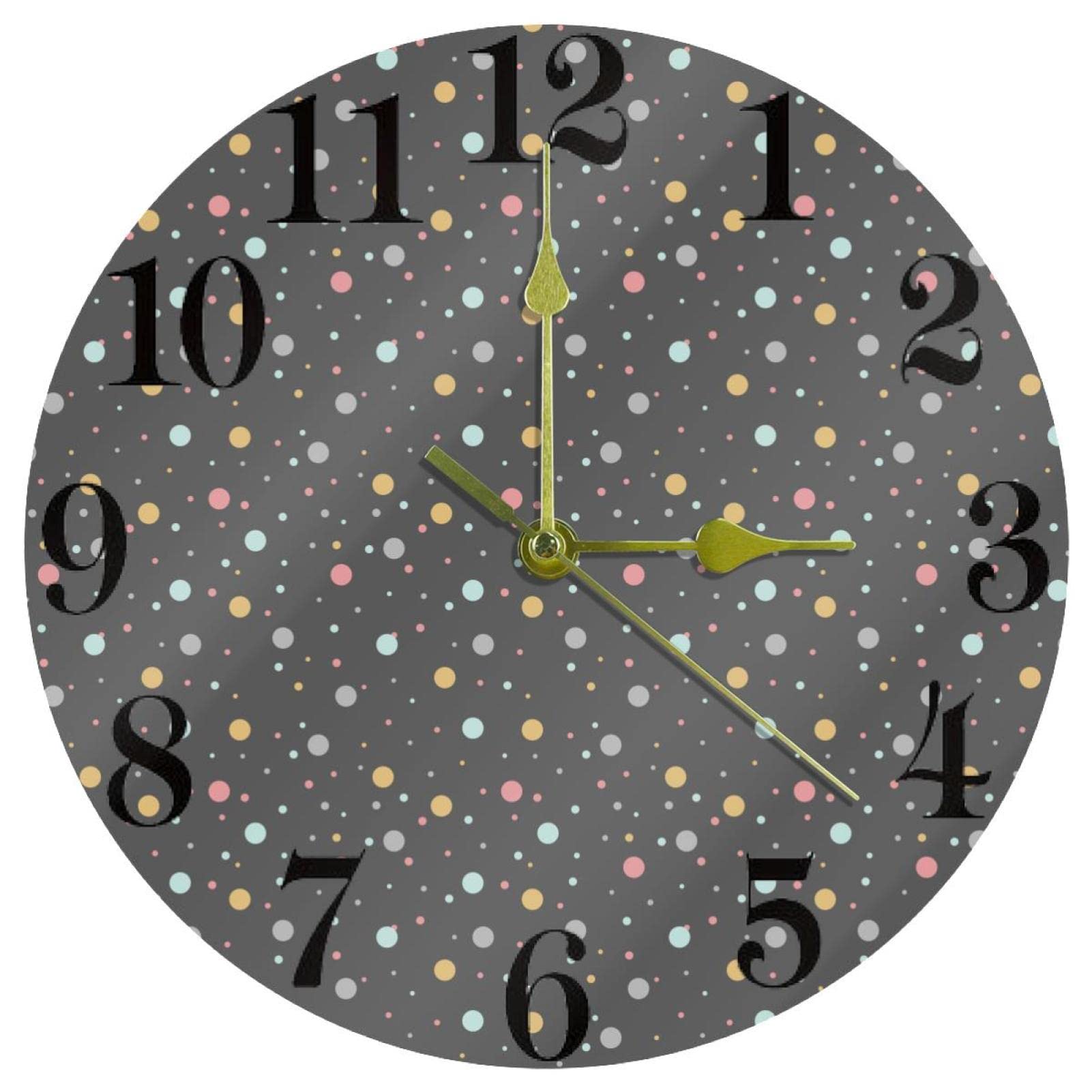 Horloge murale ronde silencieuse à gros pois de 25,4 cm avec mécanisme sans tic-tac