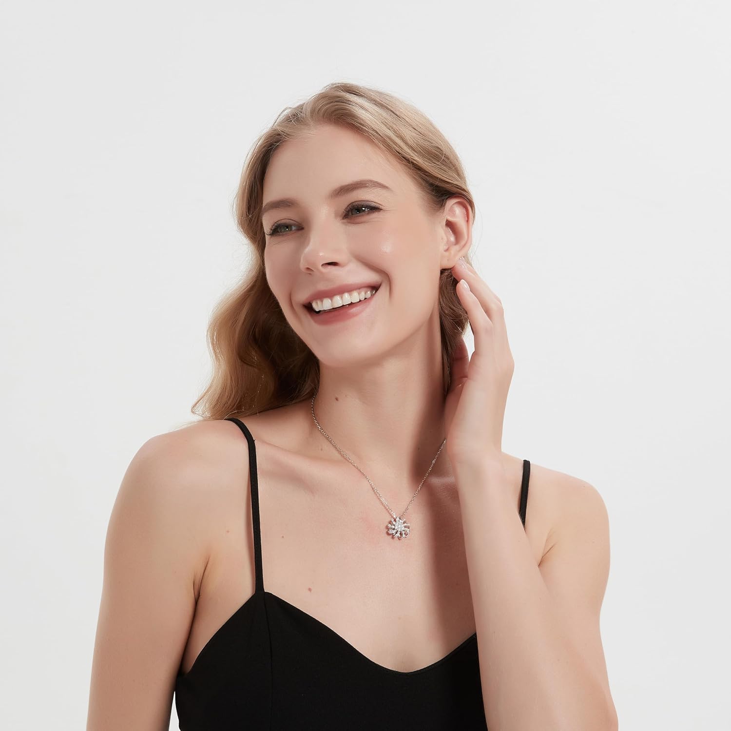 THELANDA Genuine Moissanite Sterling Silver 3D Filigree Ribbon Flower Pendant Necklace, Adjustable 18-20 Inch, Fine Elegant Jewelry Gift for Women - Image 6