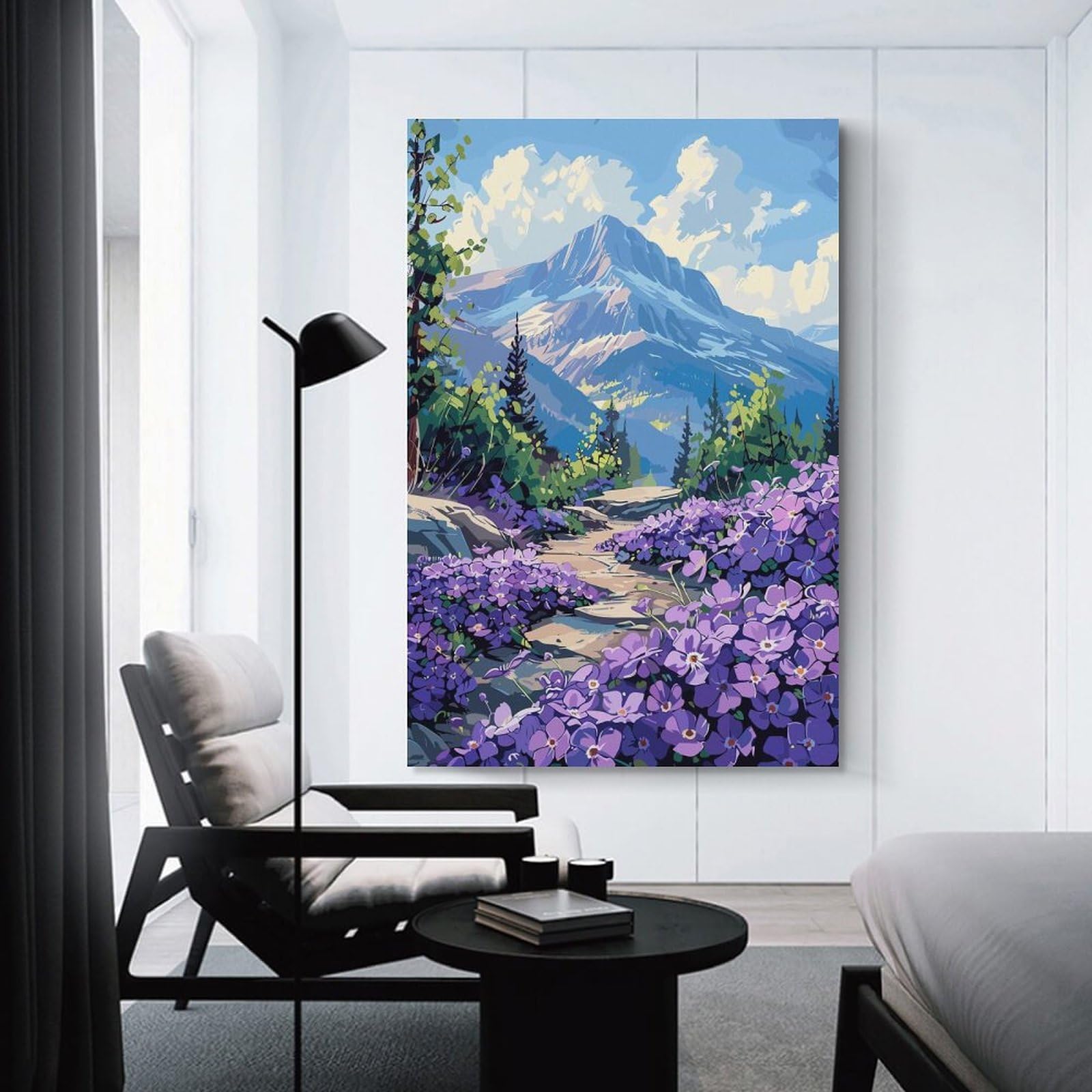 Junmoney Mountain Path with Purple Flowers Wall Picture Print, 24x36inch(60x90cm), for Art Walls, Layered Displays Or Homes, Home Wall Art for Statement Displays