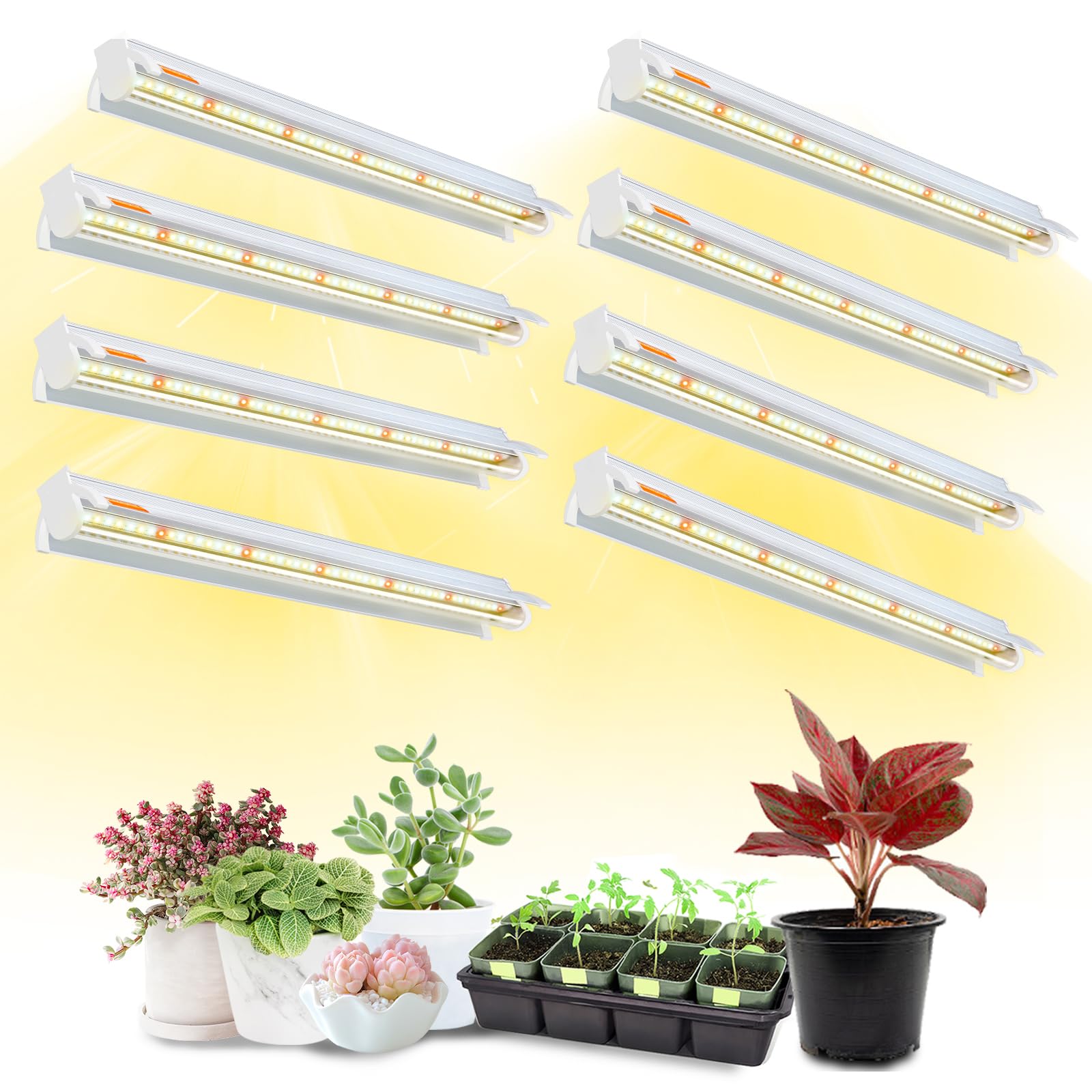 T5 lampy do roślin pokojowych, 42 cm, 8 sztuk (10 W x 8), pełne spektrum światła LED z odblaskami do sadzonek, 4000 K, biała taśma do uprawy regałów/regałów