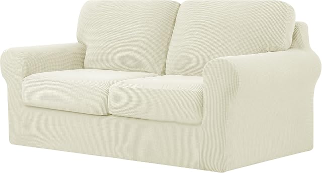 subrtex 5 Pieces sofa cover 030 ,Multifunctional Sofa Slipcovers with Separate Cushion Covers and Seperate Backrest Covers Furniture 2 Seaters Protector (Medium, Ivory)