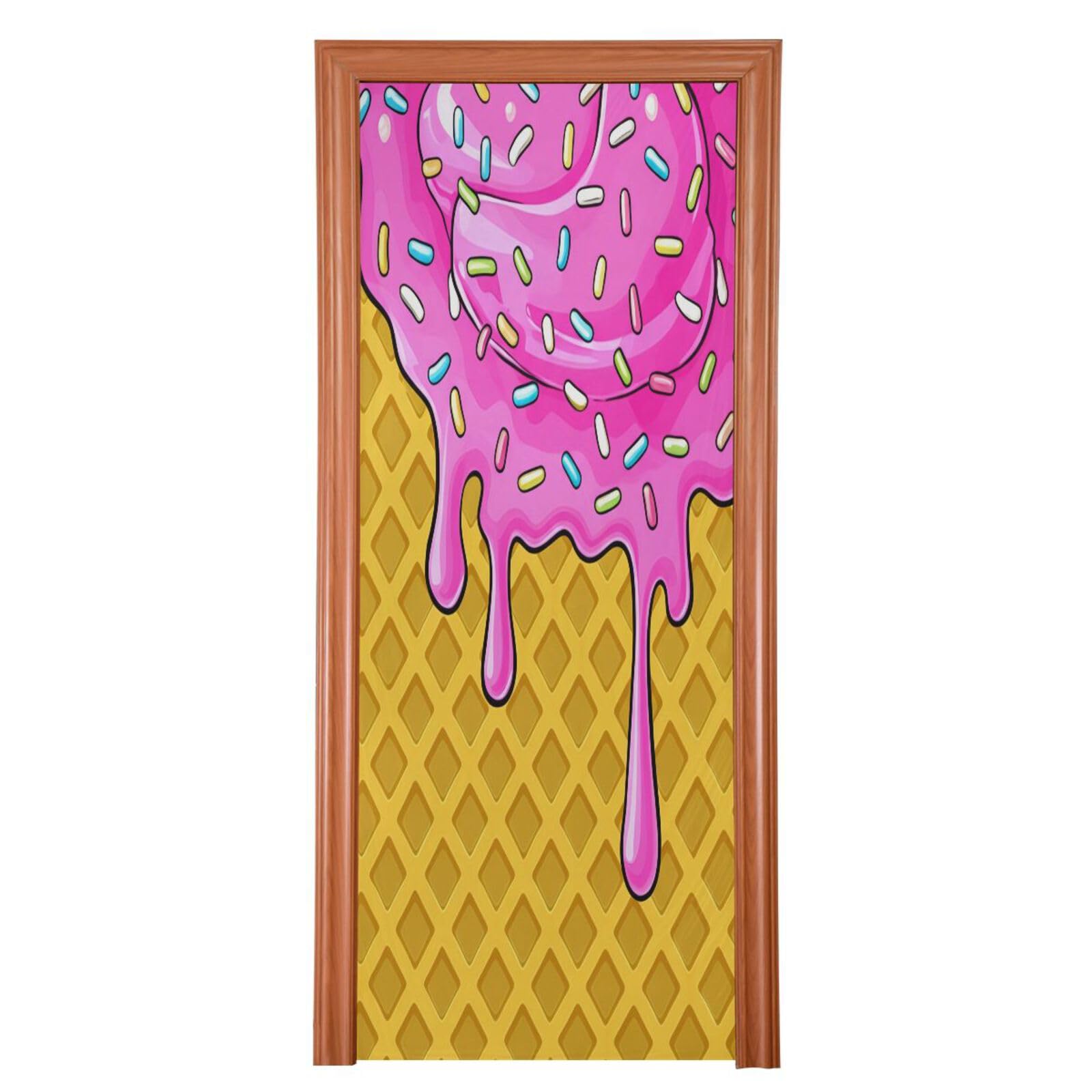 FLildon Ice Cream Cone Door Cover Decoration, Party Accessory Porch Decor for Festive Ornament Room Door Covers 32 x 79 Inch