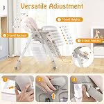 HONEY JOY Baby High Chair, Foldable High Chairs for Babies and Toddlers, Adjustable Heights, Recline Backrest & Footrest, Double-Layer Tray & Cushion, Portable Infant Highchair with Wheels (Pink)