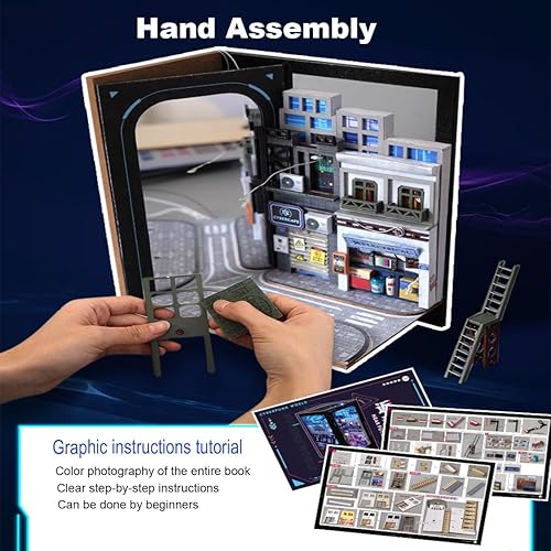 Miniatura 4 de Kit de rincón de libros, kit en miniatura de casa de muñecas, decoración de inserción de estantería, rompecabezas de madera 3D, kit en miniatura