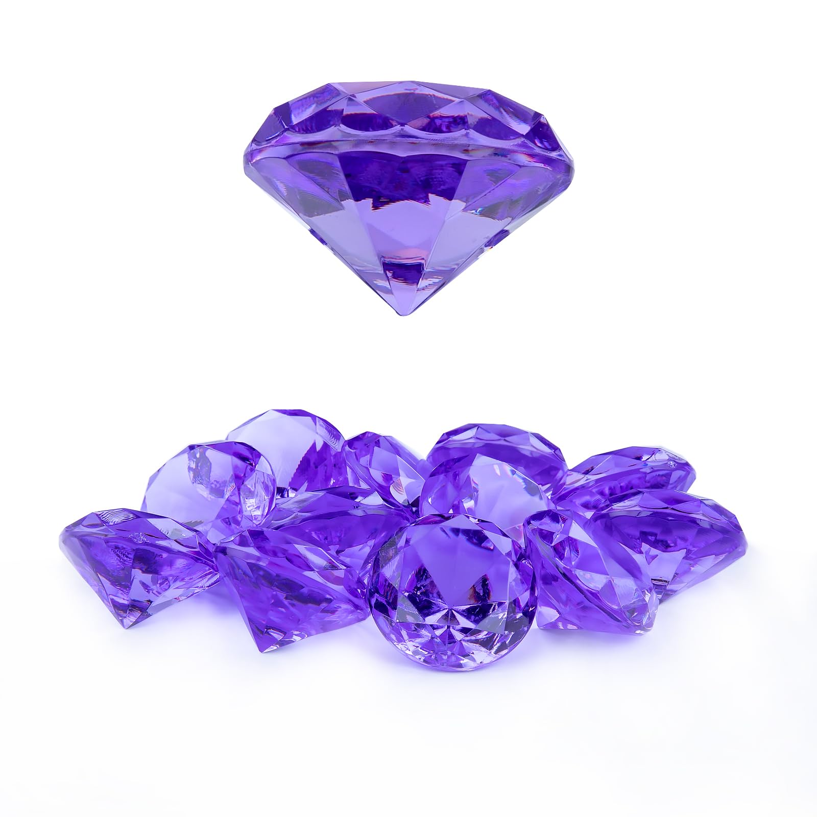 Niceup 26PCS Purple Fake Diamonds Big Gem Toys, 1.5in Pool Diving Gems Acrylic Plastic Gemstones for Kids, Party Décor Jewels Treasure Hunt Hiding