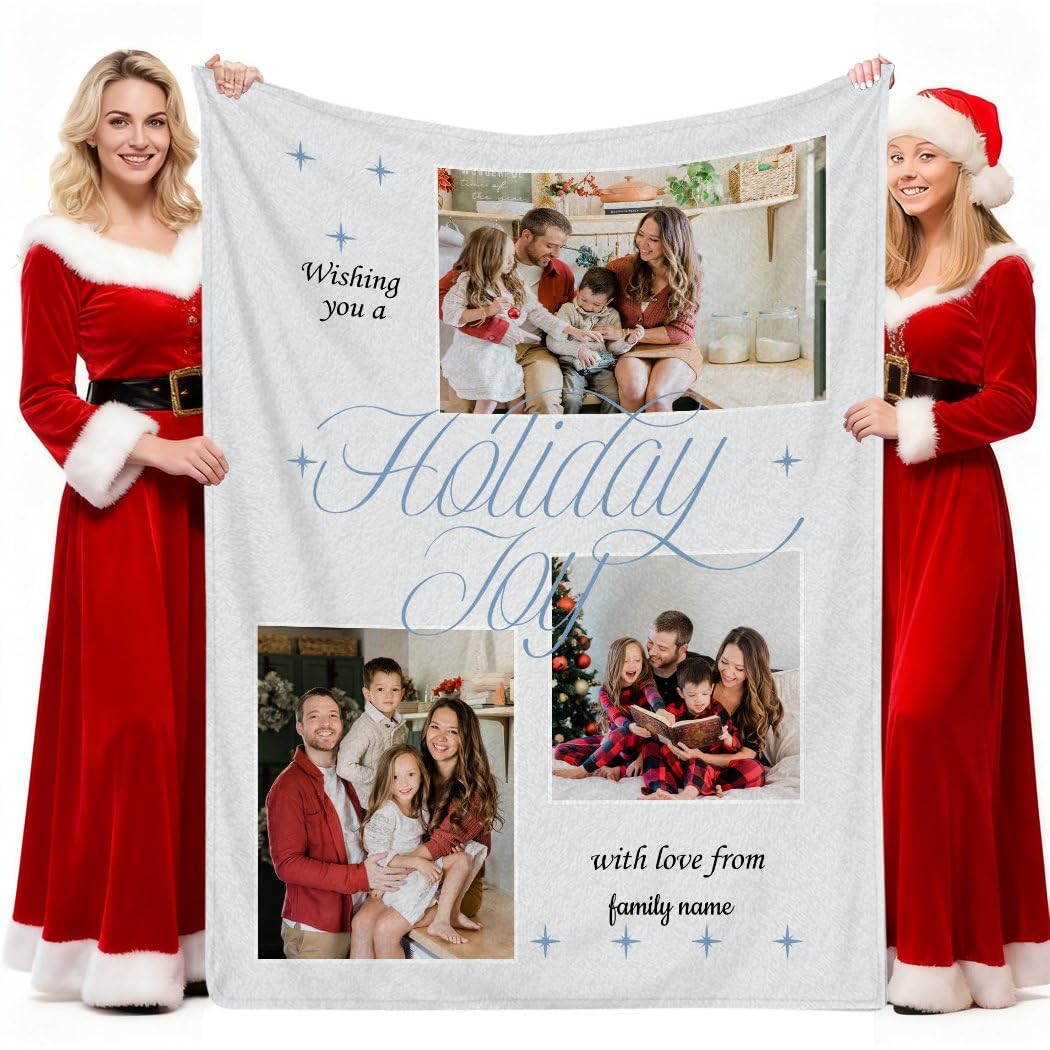 Mantas personalizadas con texto de 3 fotos, regalos personalizados para parejas para marido y esposa, regalos de manta de Navidad personalizados para mamá y papá