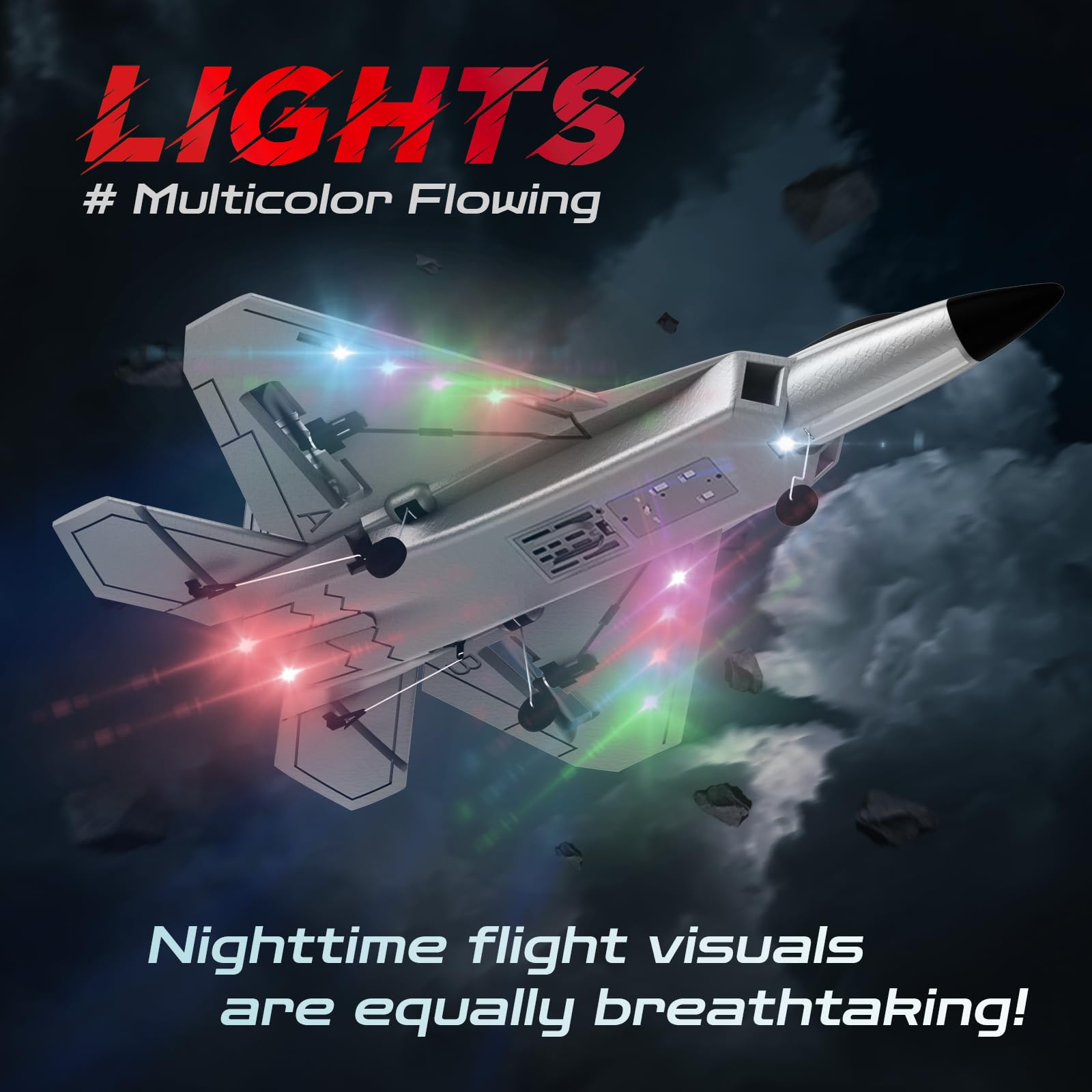 CKYSCHN Aereo radiocomandato F22 - Aereo da combattimento RC a 4 canali per principianti adulti con luci, 2,4 GHz 6 assi Gyro Stabilizzatore RTF RC Aircraft con 2 batterie
