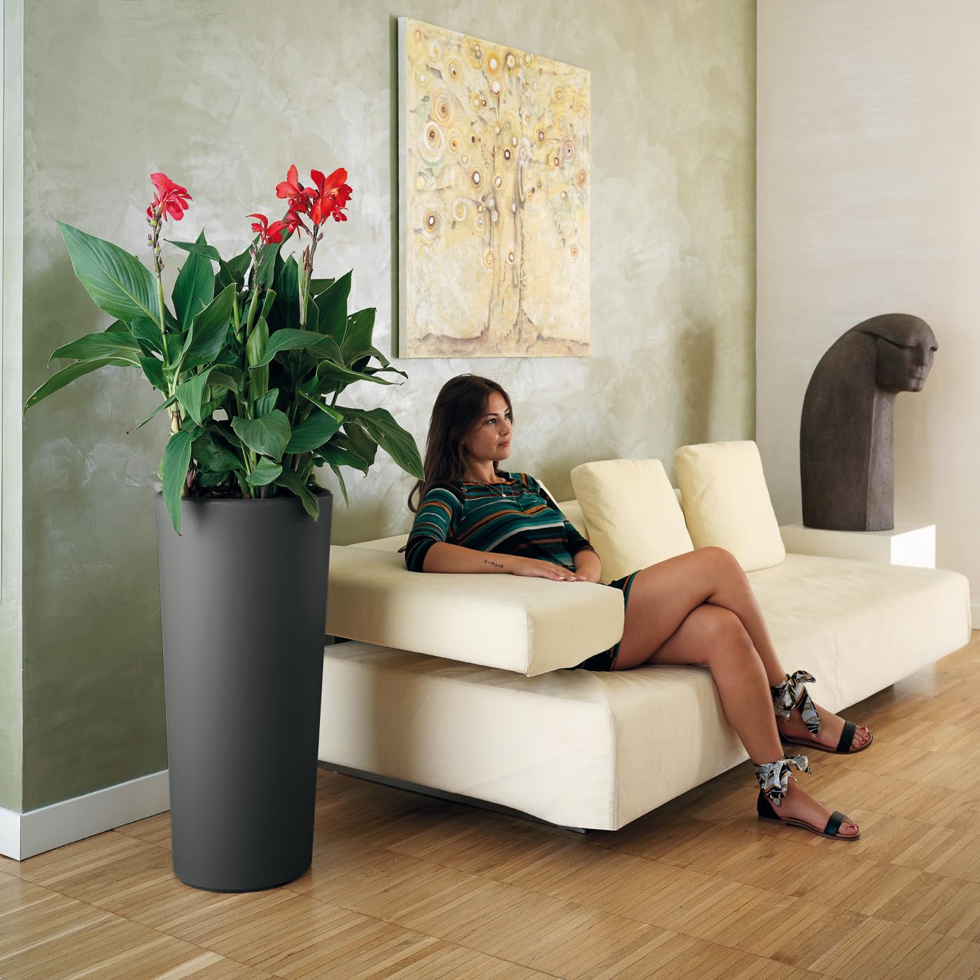 Veca Veneta Casalinghi S.P.A. Vaso FIORIERA Tondo in Pls Alto 85 CM Vari Colori Cache-Pot CLOU diam. 38' (Antracite)