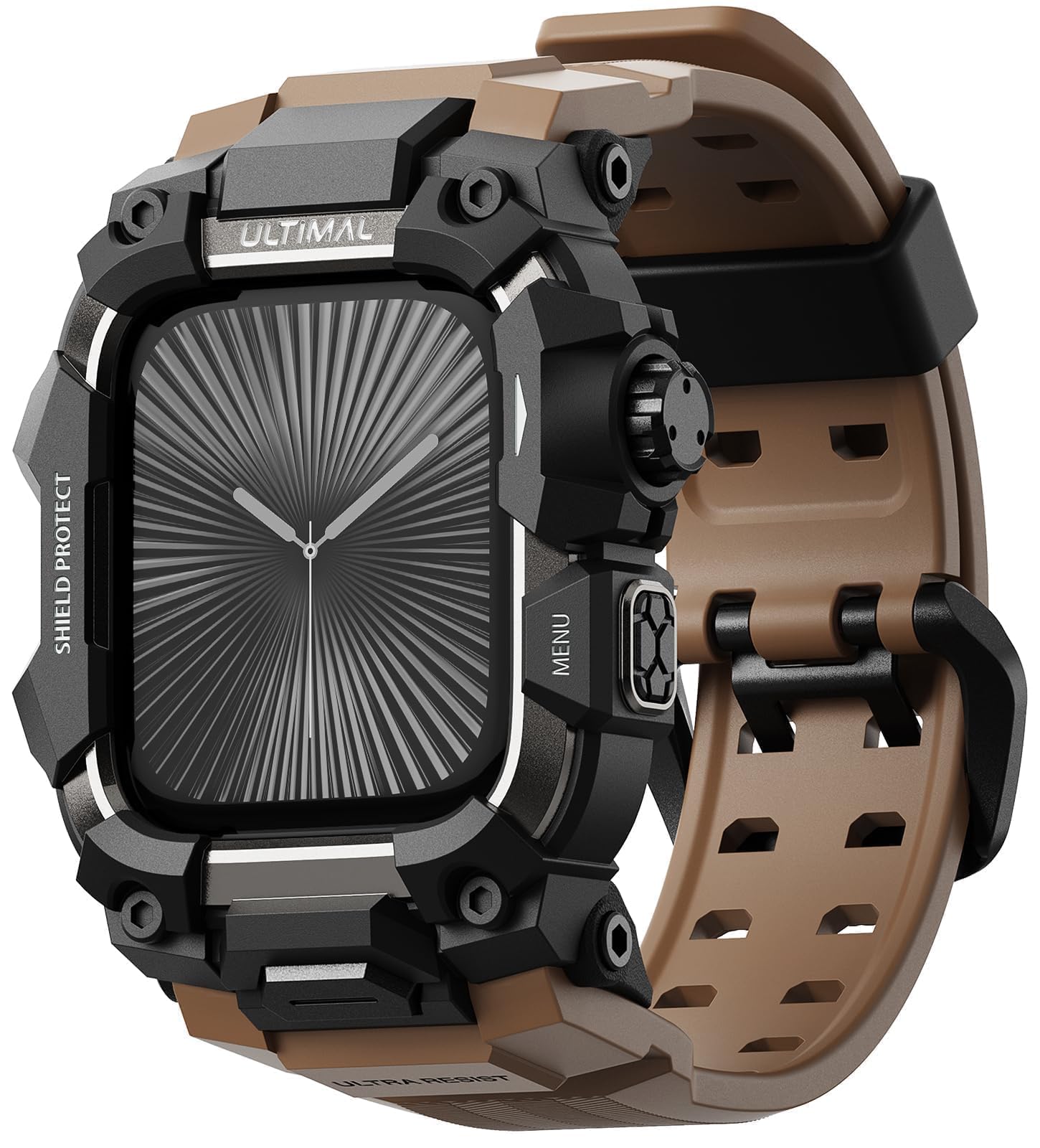 ULTIMAL Rugged Case with Band for Apple Watch 46mm,Compatible with Apple Watch Series 11/10, Military Grade Shockproof Bumper Cover for iWatch Tactical Band Men (Coffee Brown, 46mm)