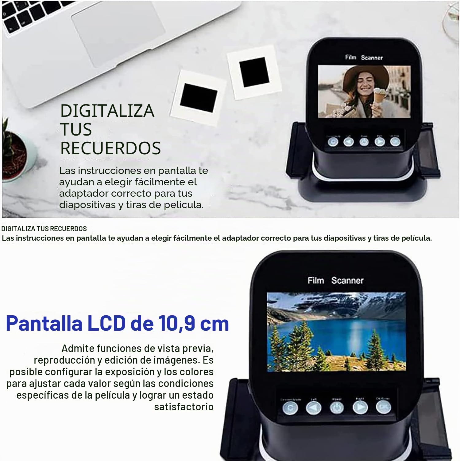 Escáner Digital de Películas y Diapositivas, 120 Escáner de Películas de Alta Resolución con Pantalla LCD de 4,3", Conversión de 35 mm, 135, 126, 127 Negativos y Diapositivas a JPEG Digital, Convert