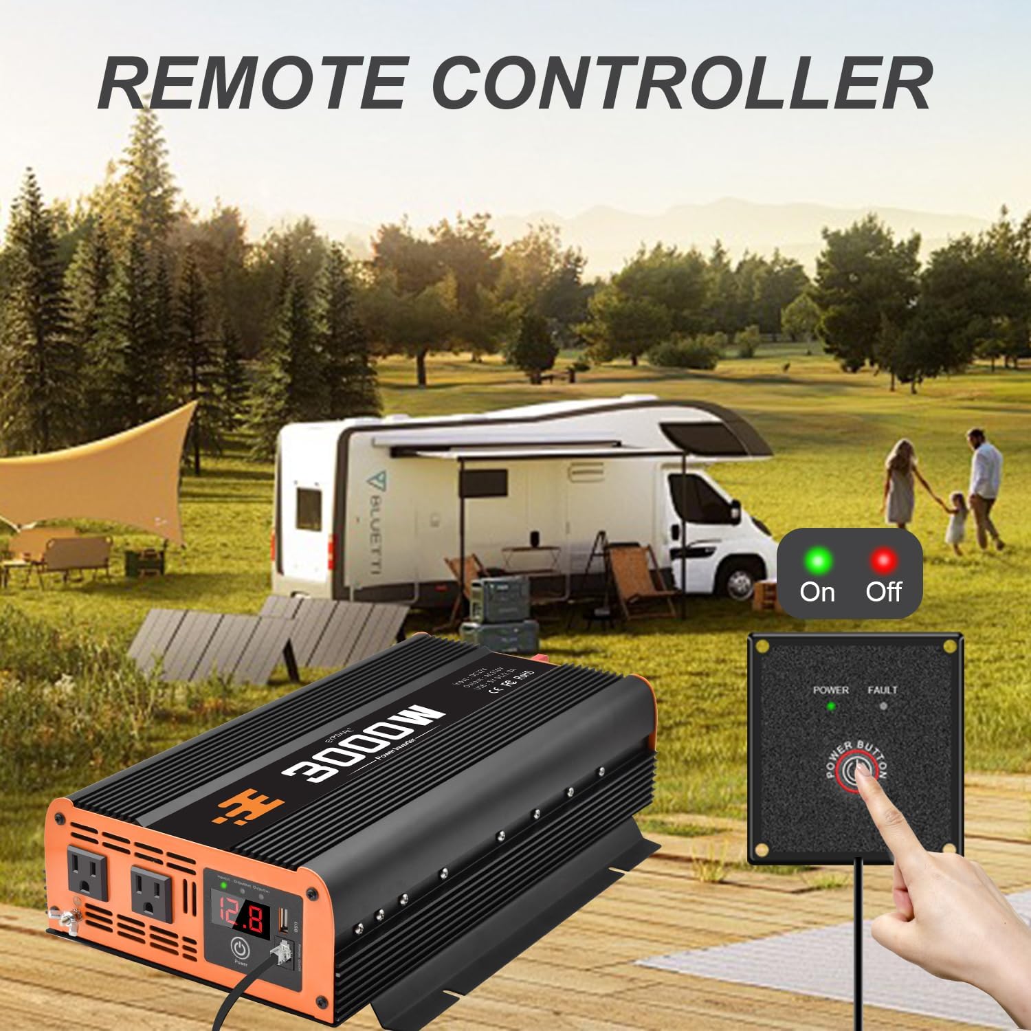 3000 watt car Power Inverter with Remote Controller, 12v dc to 110v ac Modified Wave Power inverters for Vehicles, Ideal for Home, Emergency, Camping, rv, Truck, and Travel Inverter 3000w