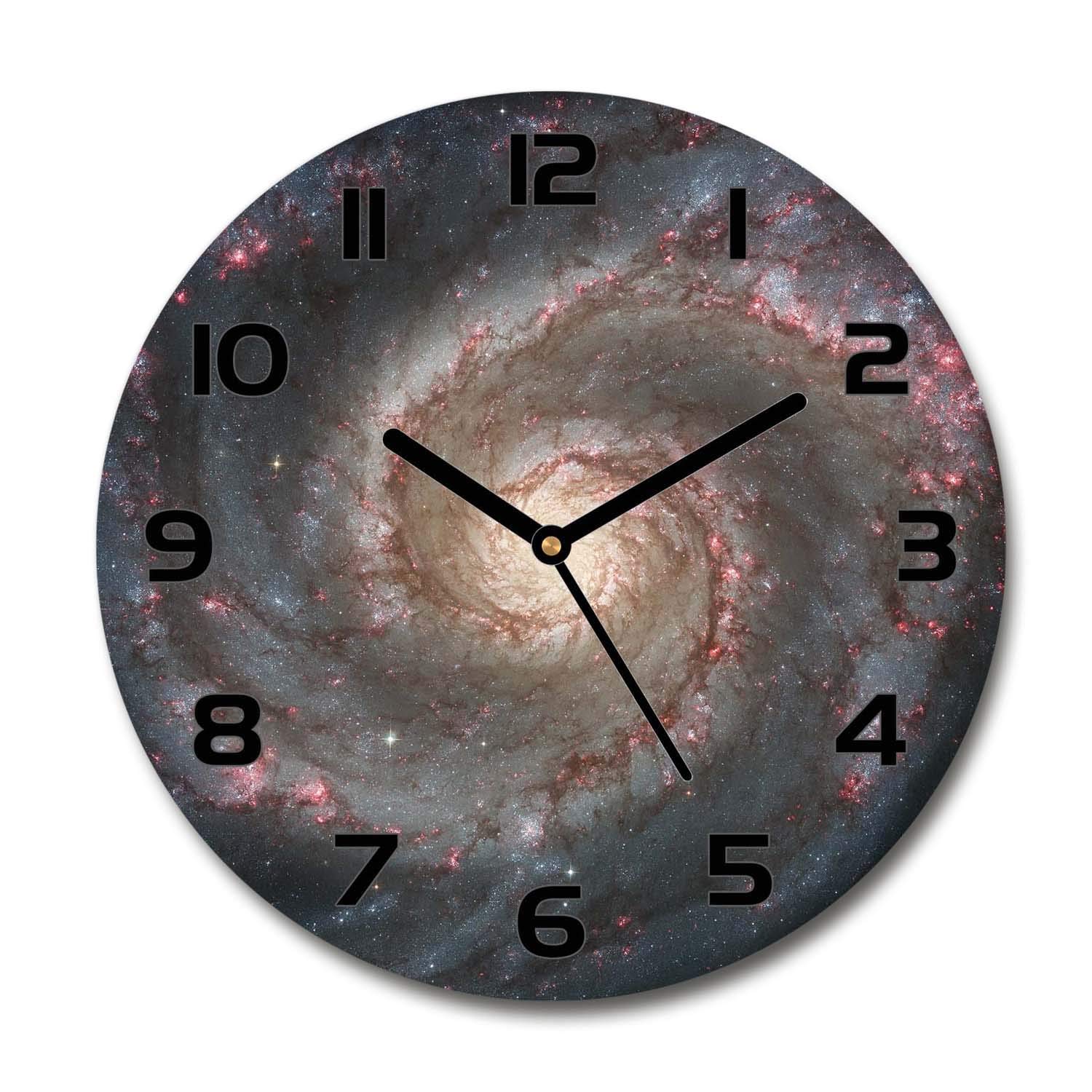 Horloge en Verre 60x60cm à Impression Nébuleuse avec Aiguilles Noires