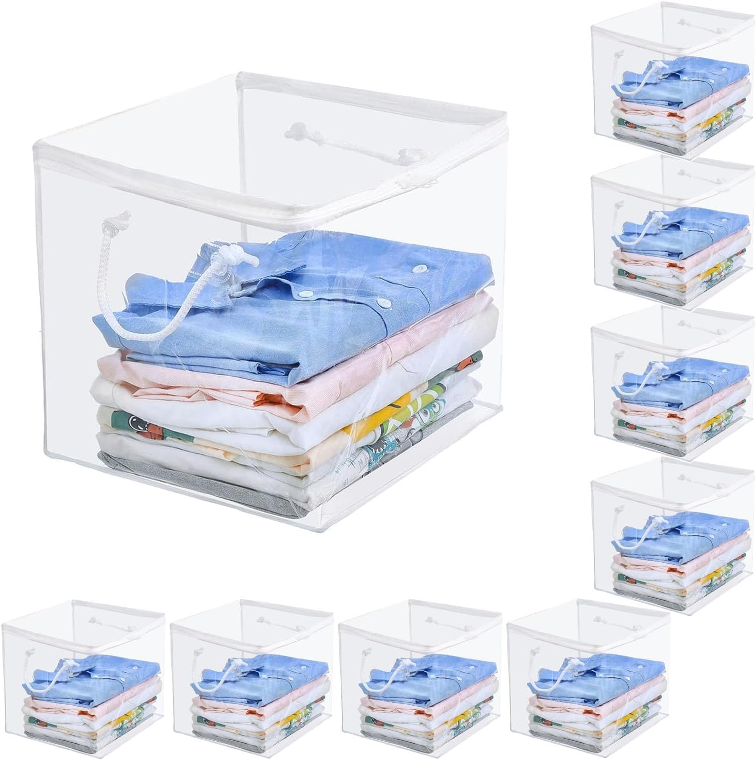 10er-Packung transparente Aufbewahrungsbeutel mit Reißverschluss; Aufbewahrungsboxen aus PVC mit Zwei-Wege-Reißverschlüssen; faltbare Aufbewahrungsbeutel, geeignet zur Aufbewahrung von Kleidung.