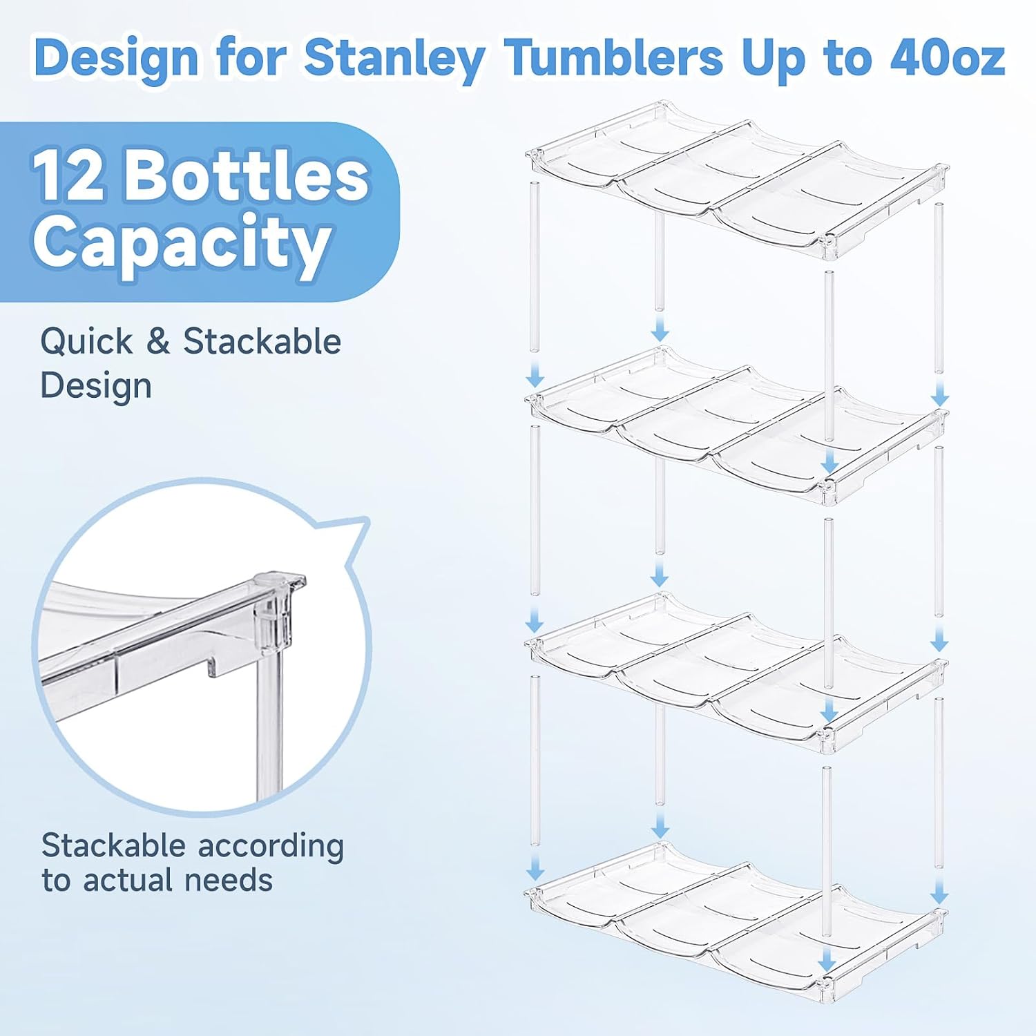 Stackable Water Bottle Organizer for Stanley 40 oz Tumbler, Water Bottle Holder for Cabinet, Pantry Kitchen Organizers and Storage for Stanley Cup Accessories, Tumbler Organizer and Wine Rack, 4Pack - Image 4