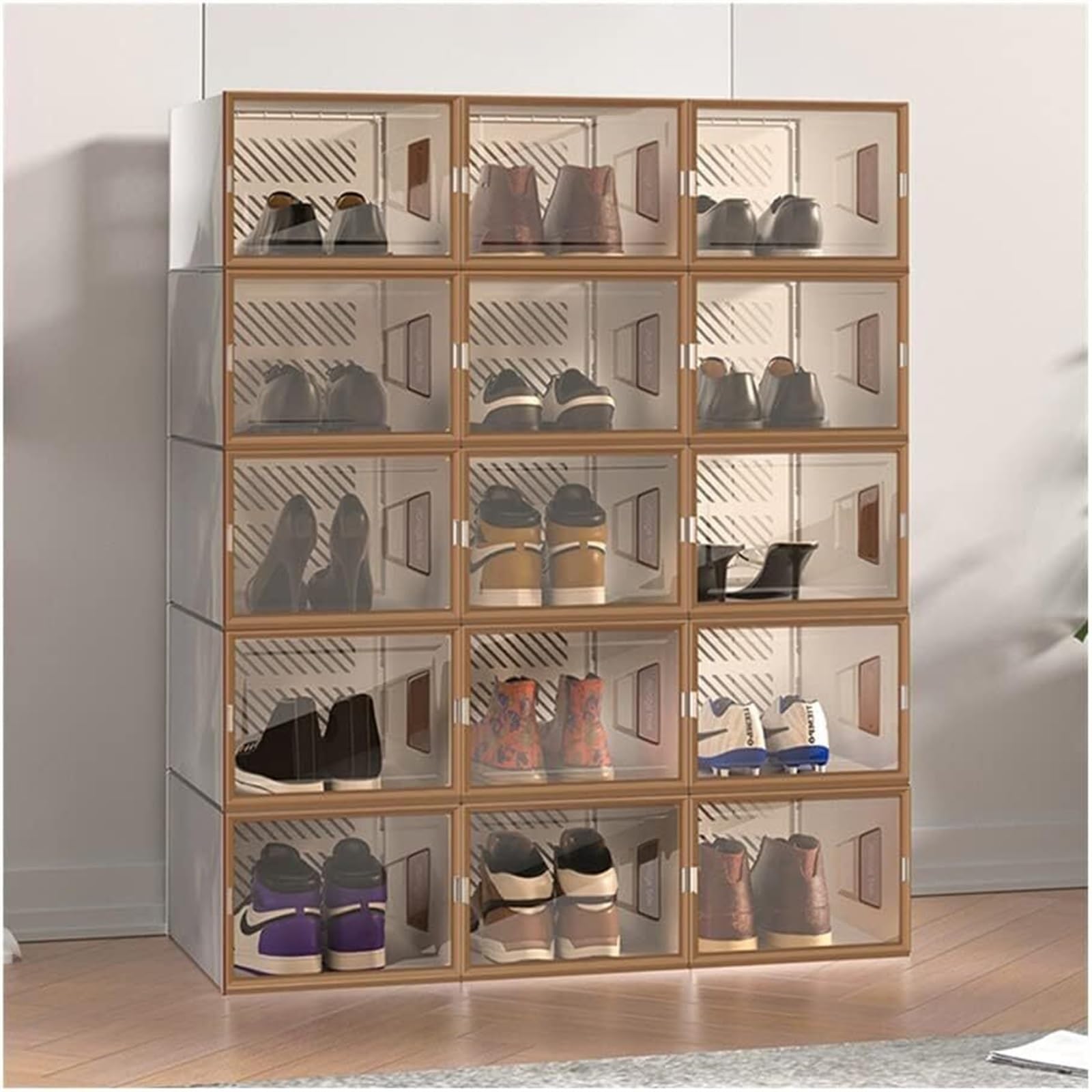 Étagère à chaussures marron modulable de 12 pièces pour entrée et salon