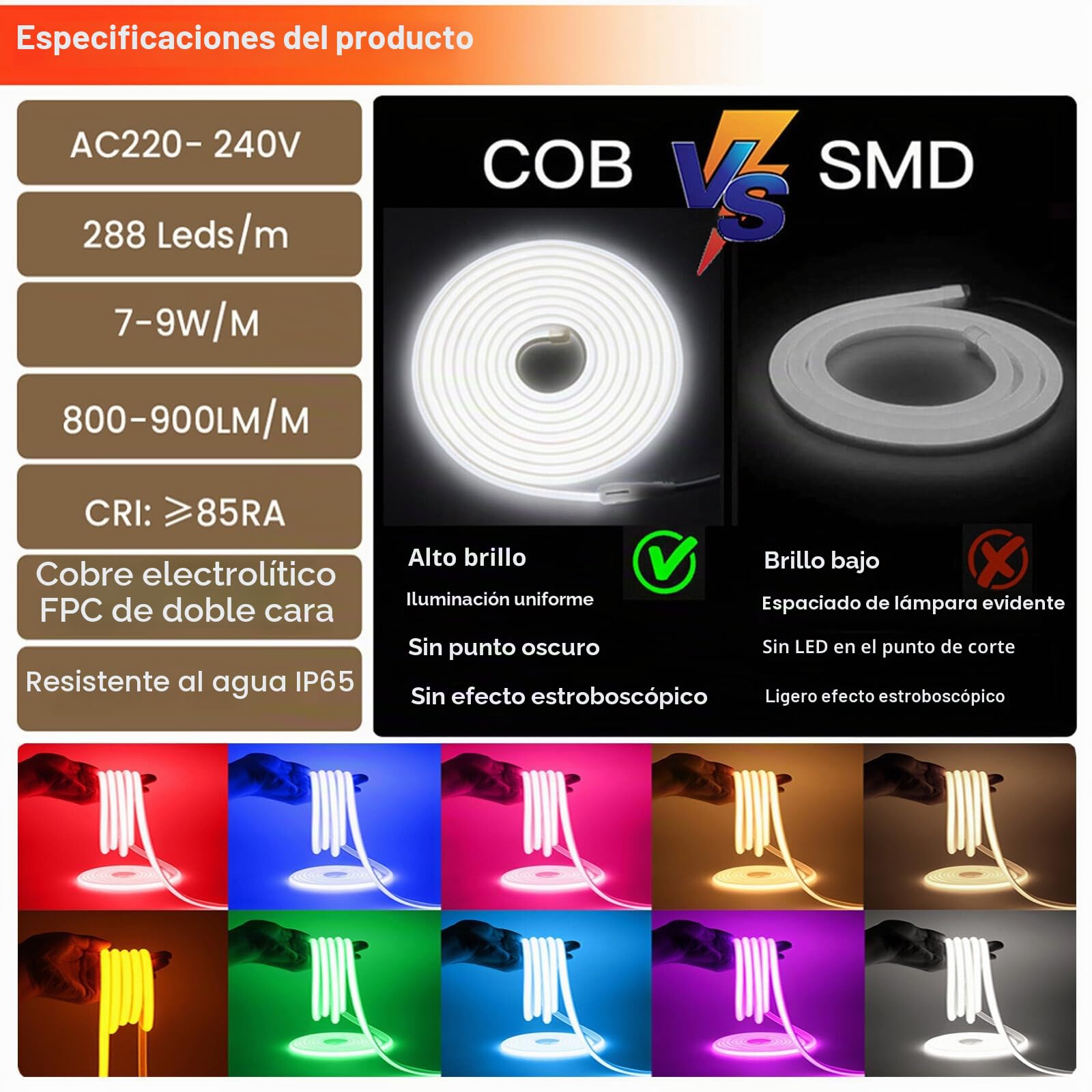 XUNATA 25m LED Neon Flexible 220V, Tira de LED COB con Cable de Alimentación, Alto brillo 288 LEDs/m, Cada Corte de 50 cm, IP65 Impermeable Luz de Cuerda - Blanco Cálido