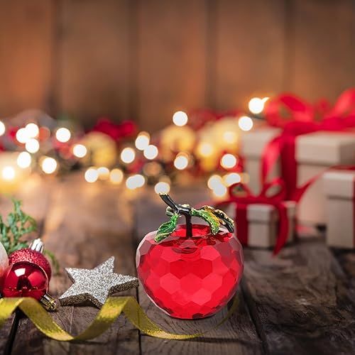 Miniatura 5 de DECHOUS Estatuilla de manzanas rojas Fuji con cristales rojos, pisapapeles de cristal de Navidad, fruta de vidrio, adorno de Navidad, decoración de